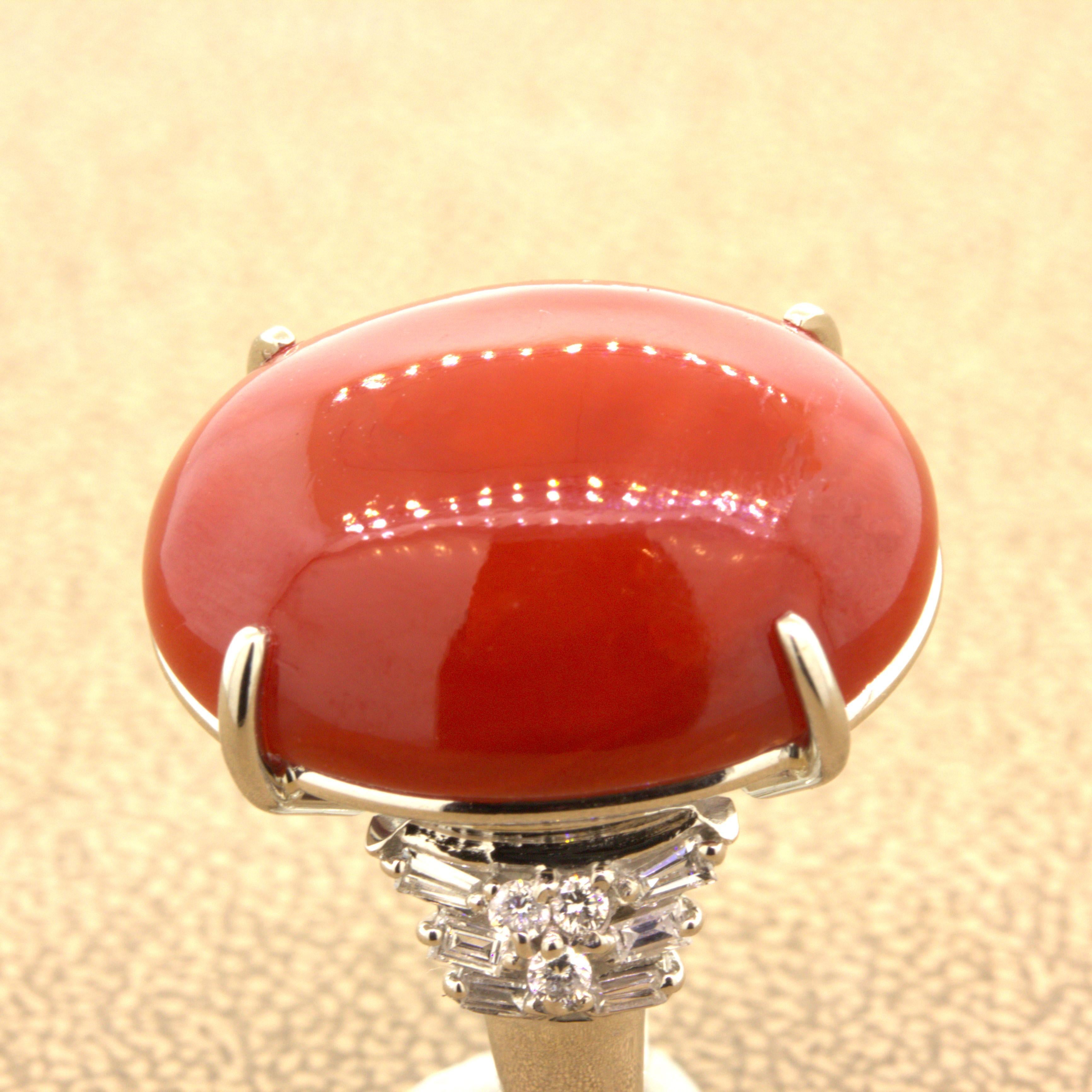 Women's Ox Blood Coral Diamond Platinum Ring