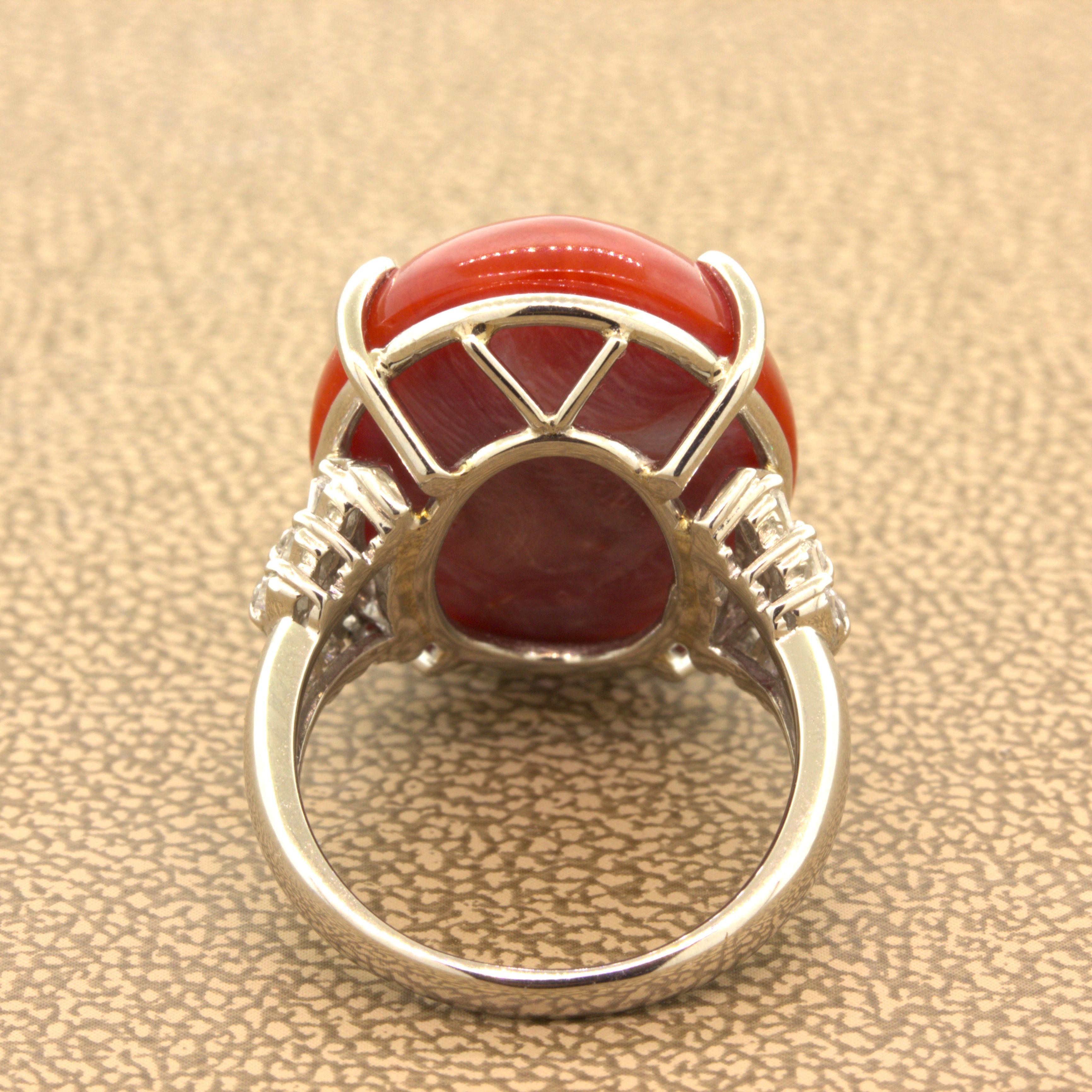 Ox Blood Coral Diamond Platinum Ring 1