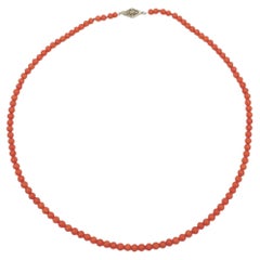 Ox Blood Red Coral Bead Necklace 4.8mm Beads with 14K Clasp 19"