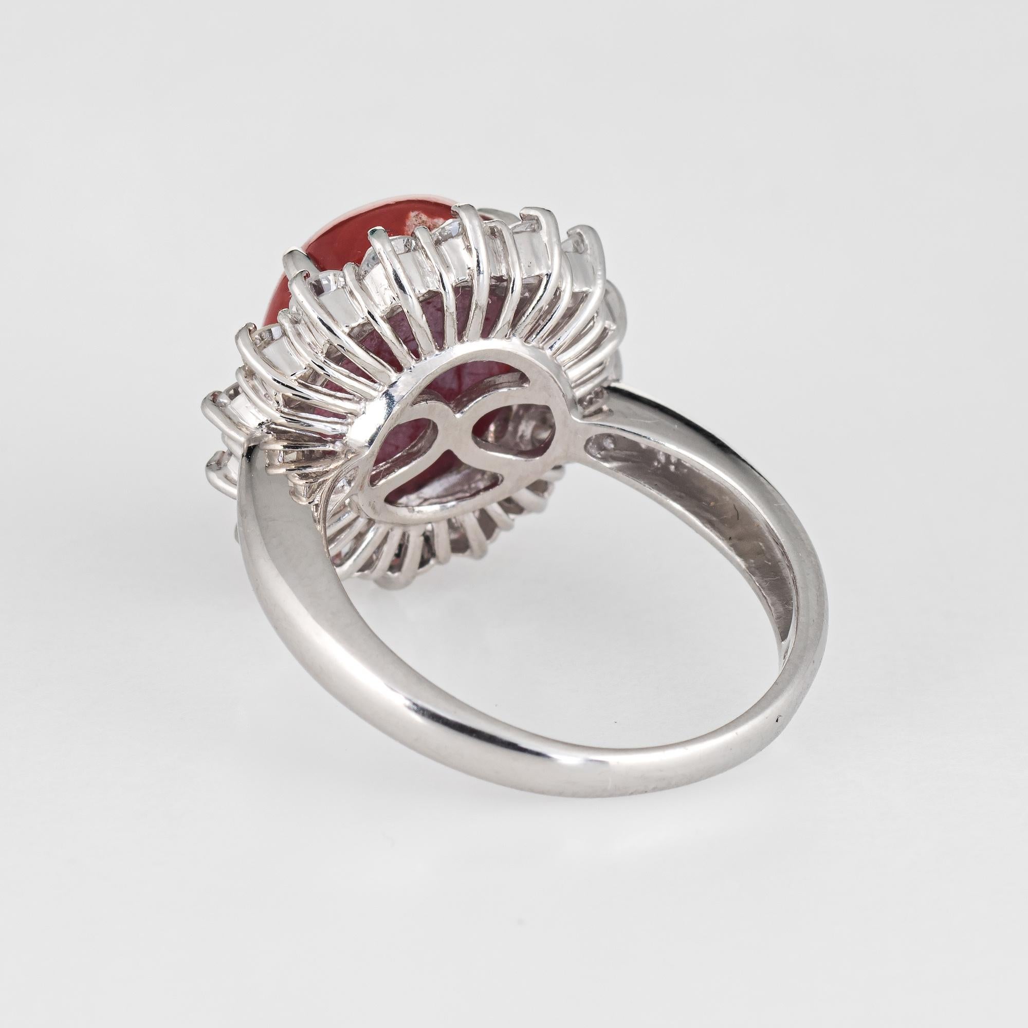 Ox Blood Red Coral Diamond Ring Estate Platinum Cocktail Jewelry Vintage 5.75 In Good Condition In Torrance, CA