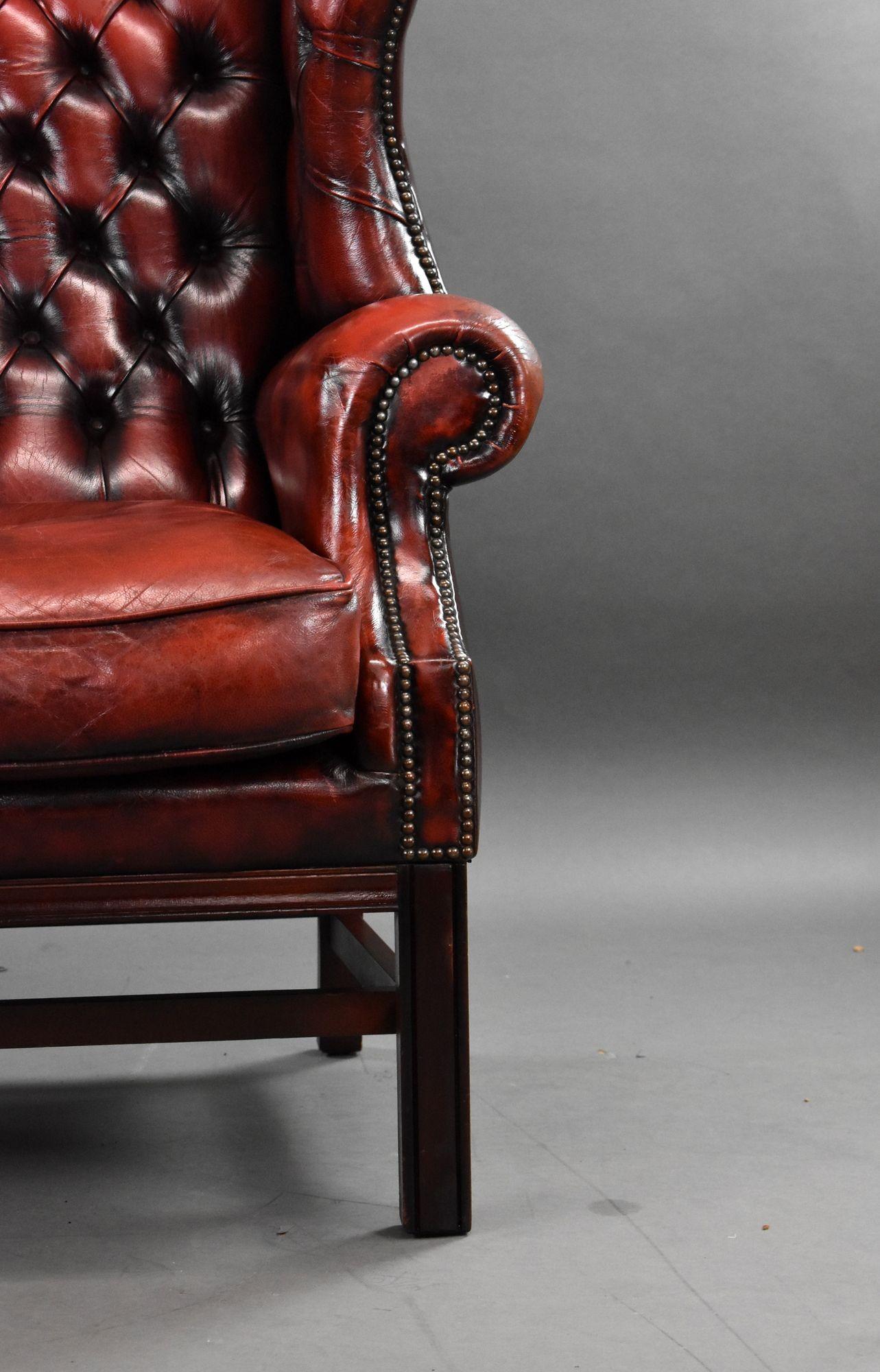 Ox Blood Red Leather Wing Back Armchair For Sale 1