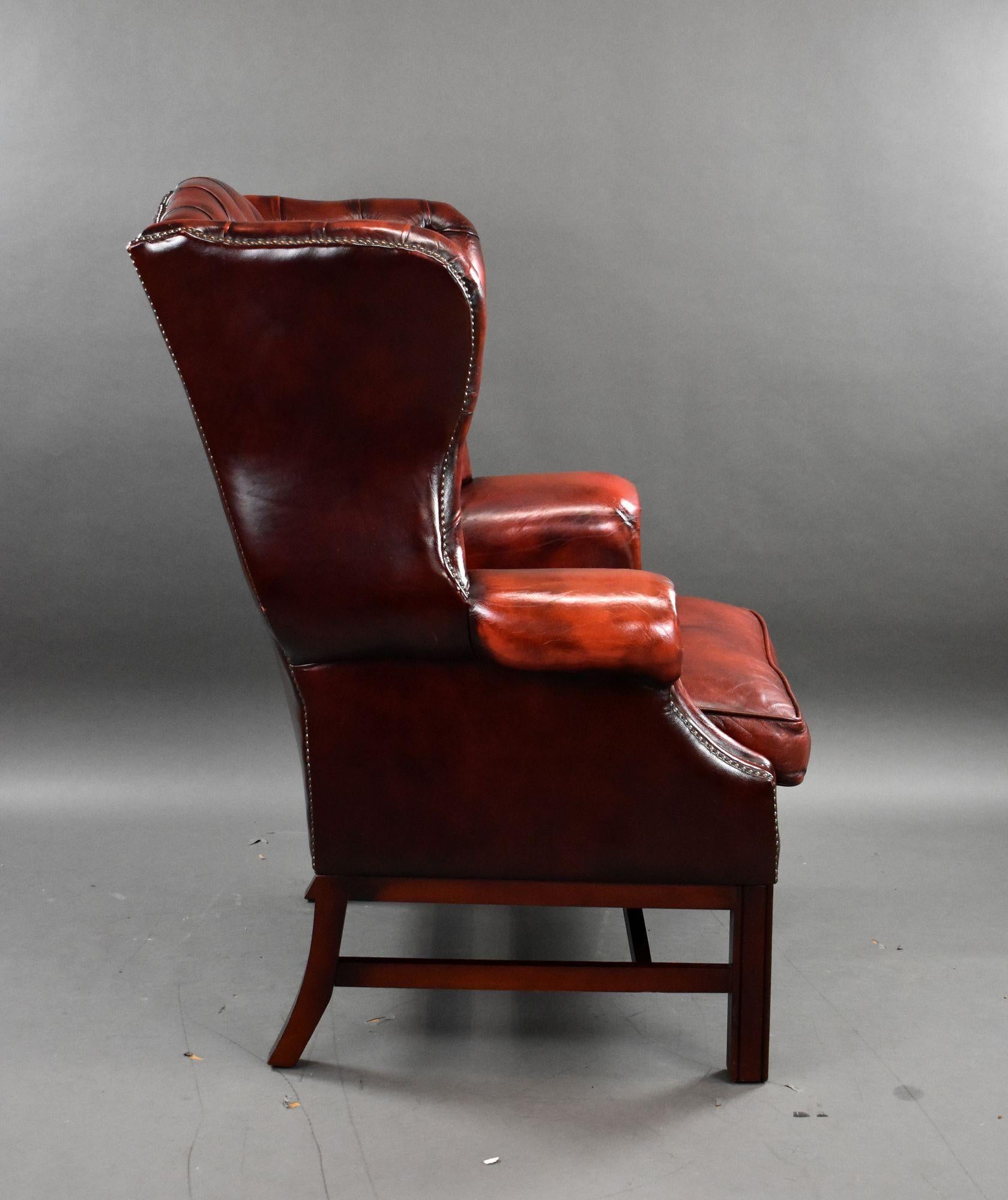 Ox Blood Red Leather Wing Back Armchair For Sale 2