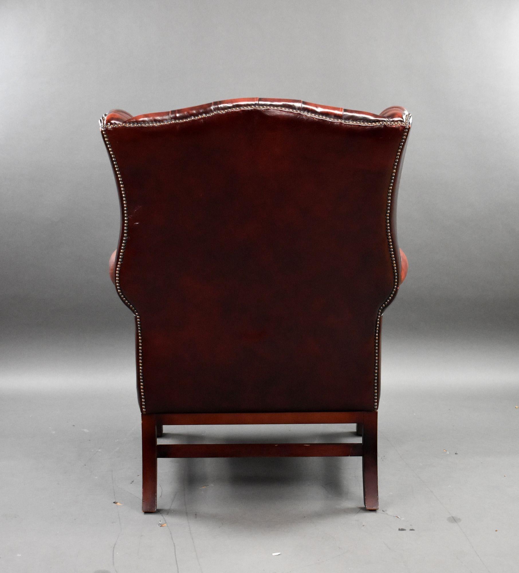 Ox Blood Red Leather Wing Back Armchair For Sale 3