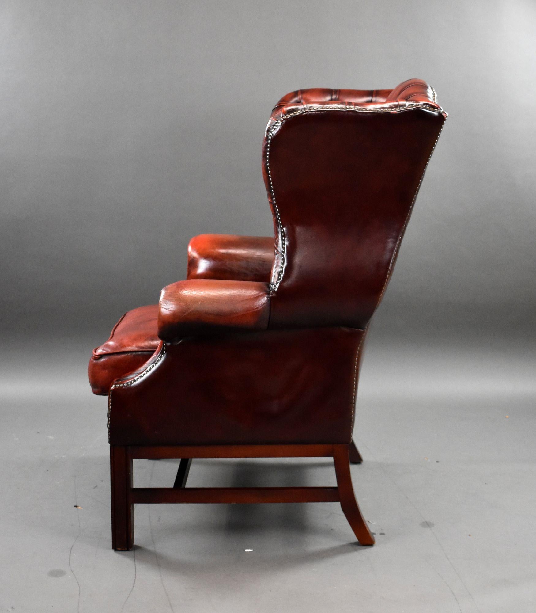 Ox Blood Red Leather Wing Back Armchair For Sale 4