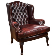 Ox Blood Red Leather Wing Back Armchair