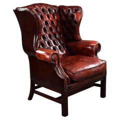 Ox Blood Red Leather Wing Back Armchair