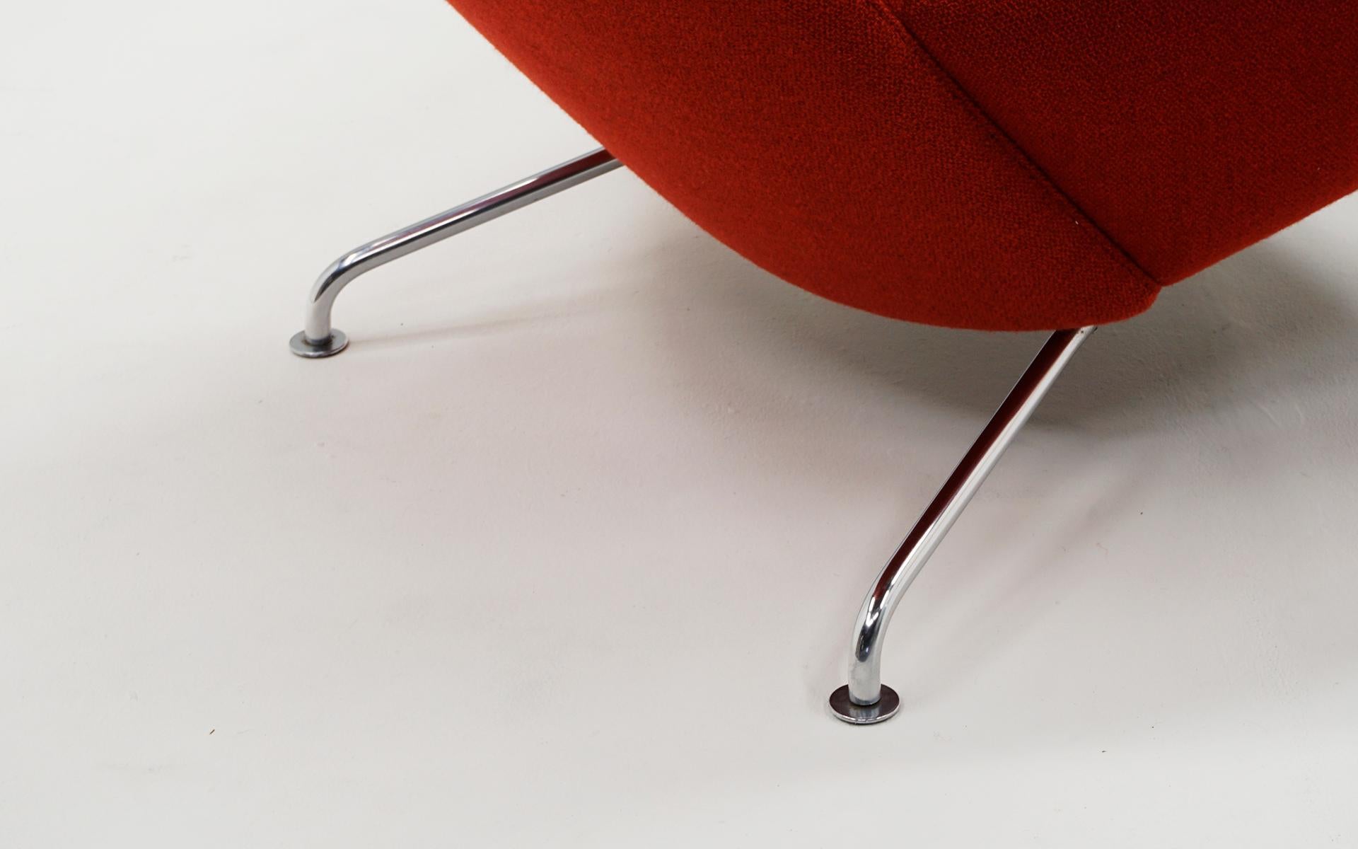 Ox Chair and Ottoman by Hans Wegner for A.P. Stolen. Red Fabric, Chrome Legs. For Sale 2