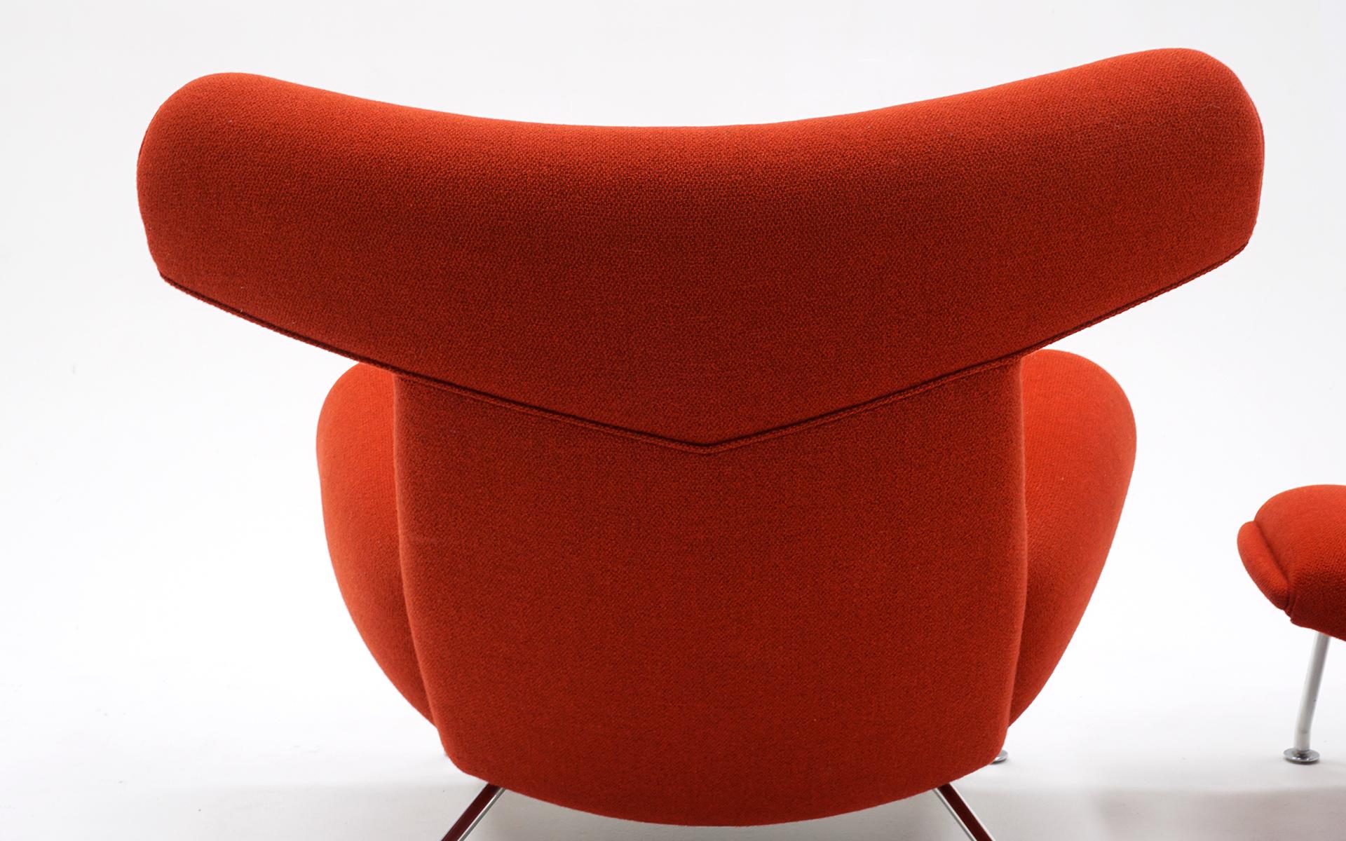 Danish Ox Chair and Ottoman by Hans Wegner for A.P. Stolen. Red Fabric, Chrome Legs. For Sale