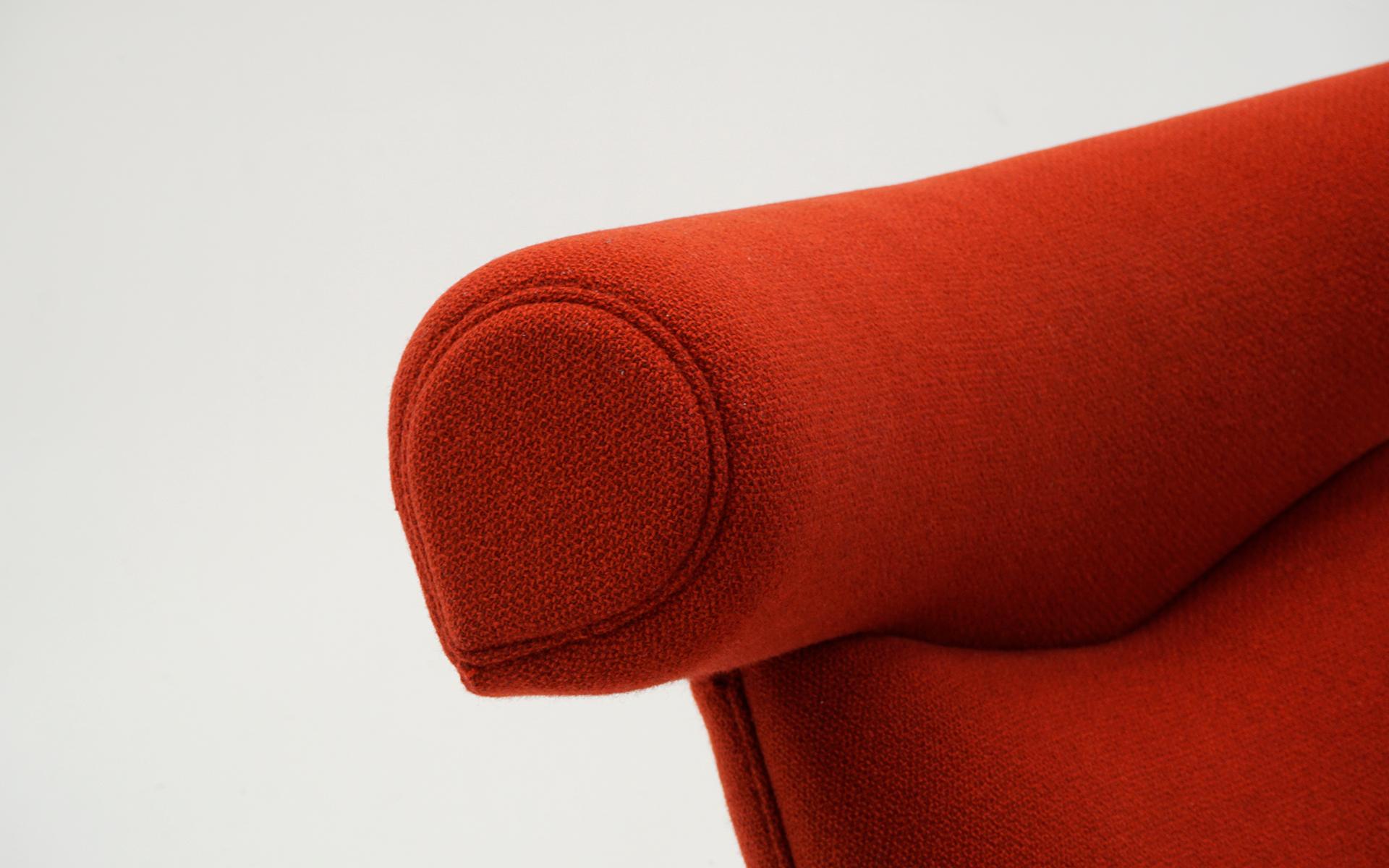 Upholstery Ox Chair and Ottoman by Hans Wegner for A.P. Stolen. Red Fabric, Chrome Legs. For Sale