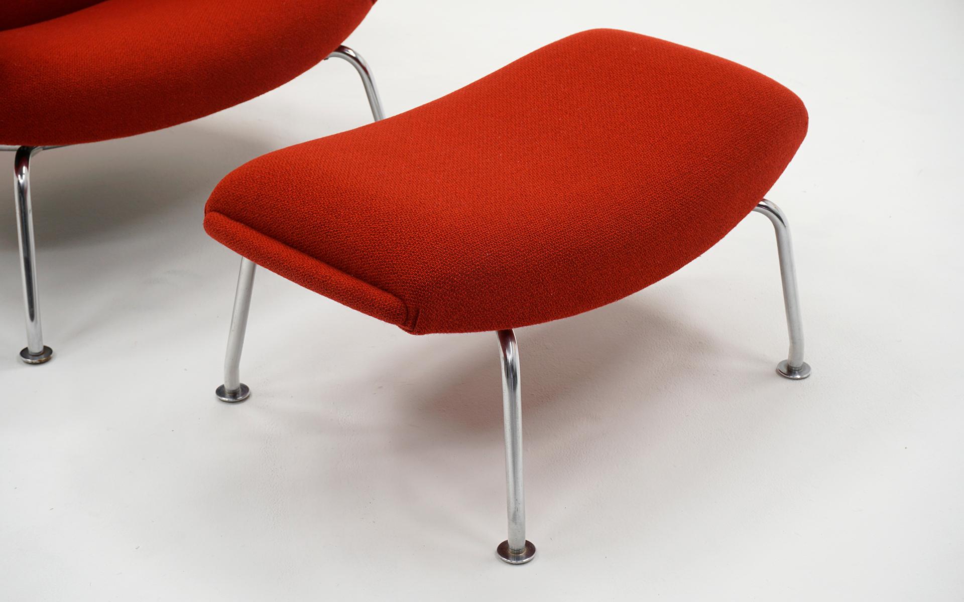 Ox Chair and Ottoman by Hans Wegner for A.P. Stolen. Red Fabric, Chrome Legs. For Sale 1