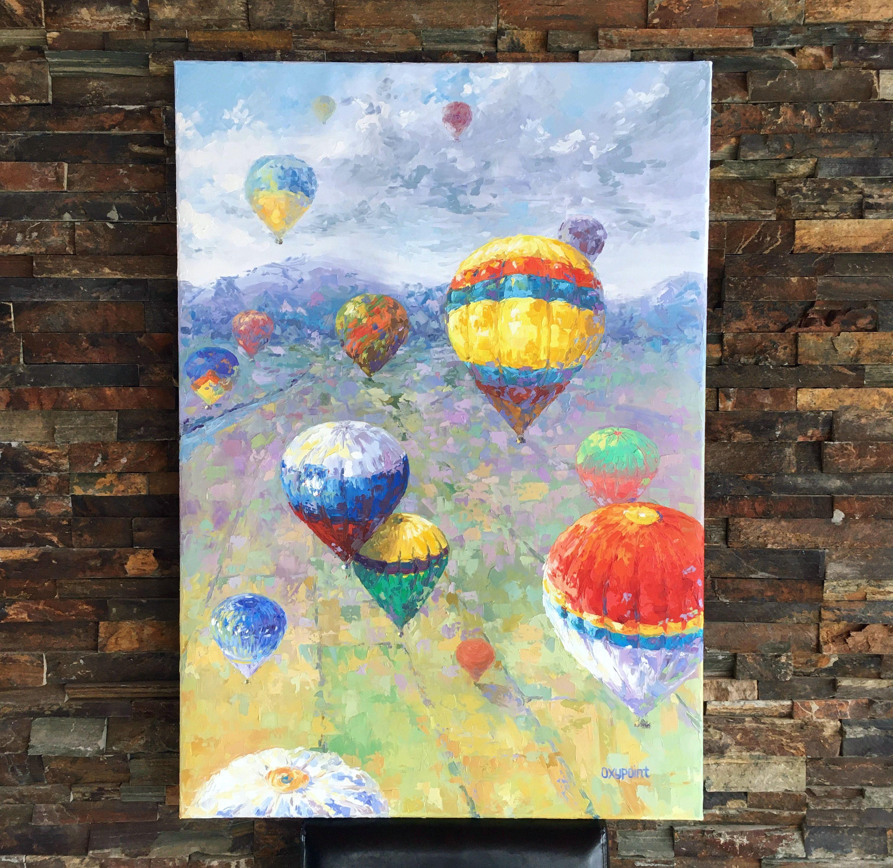 „Hot air Ballons“, Gemälde, Öl auf Leinwand (Impressionismus), Painting, von Oxana Kravtsova