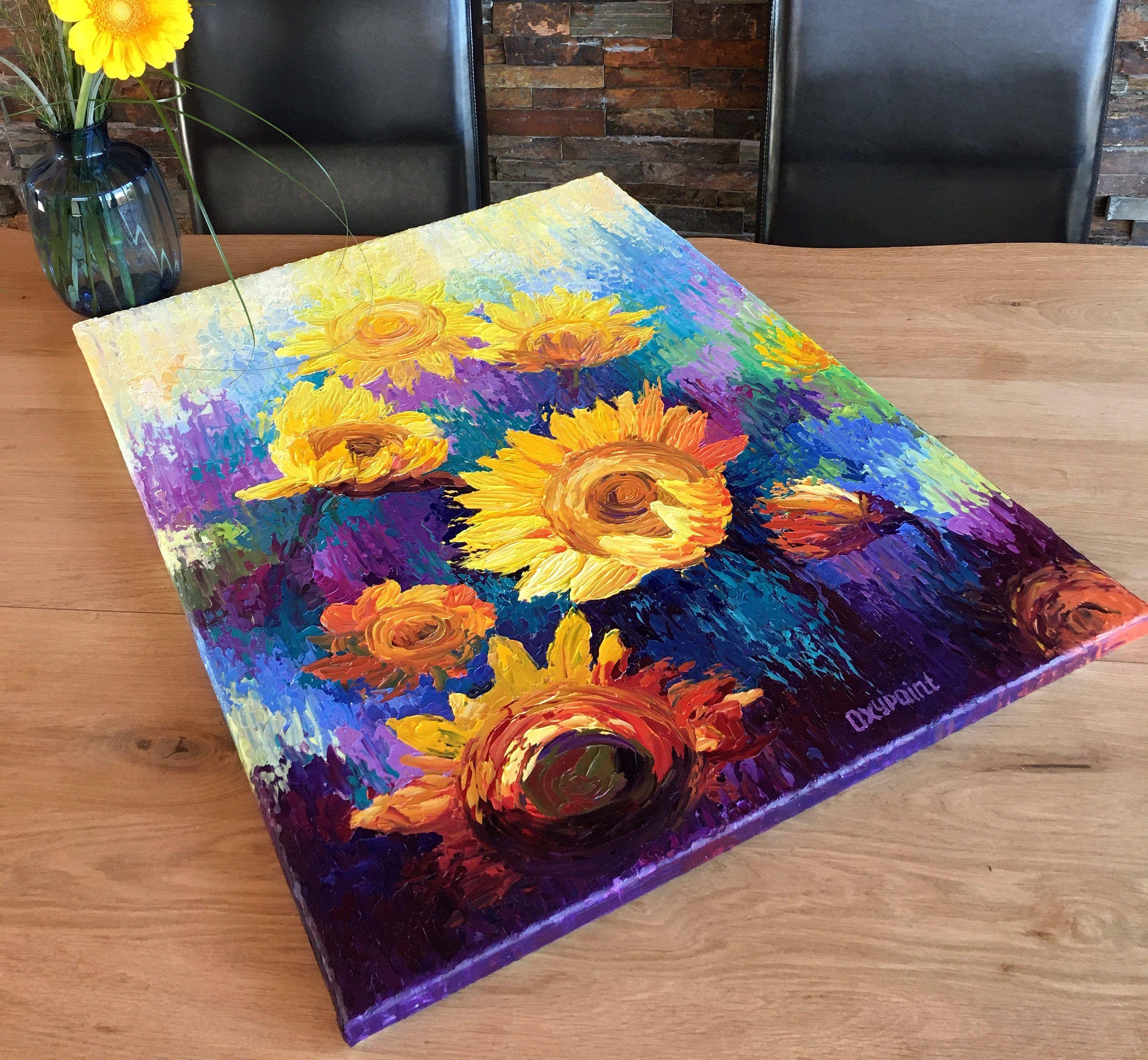 „Sonnenblumen“, Gemälde, Öl auf Leinwand im Angebot 1