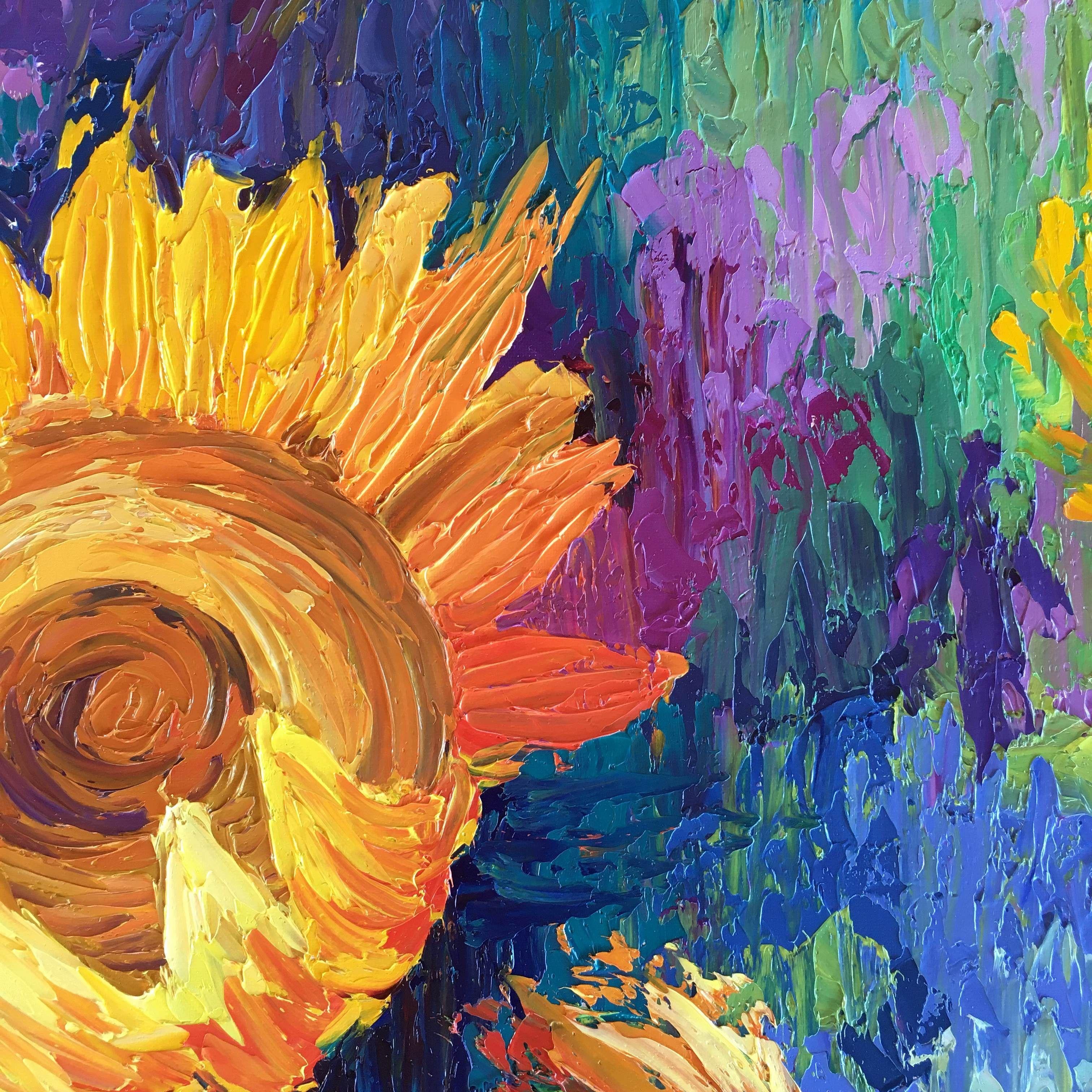 „Sonnenblumen“, Gemälde, Öl auf Leinwand im Angebot 2