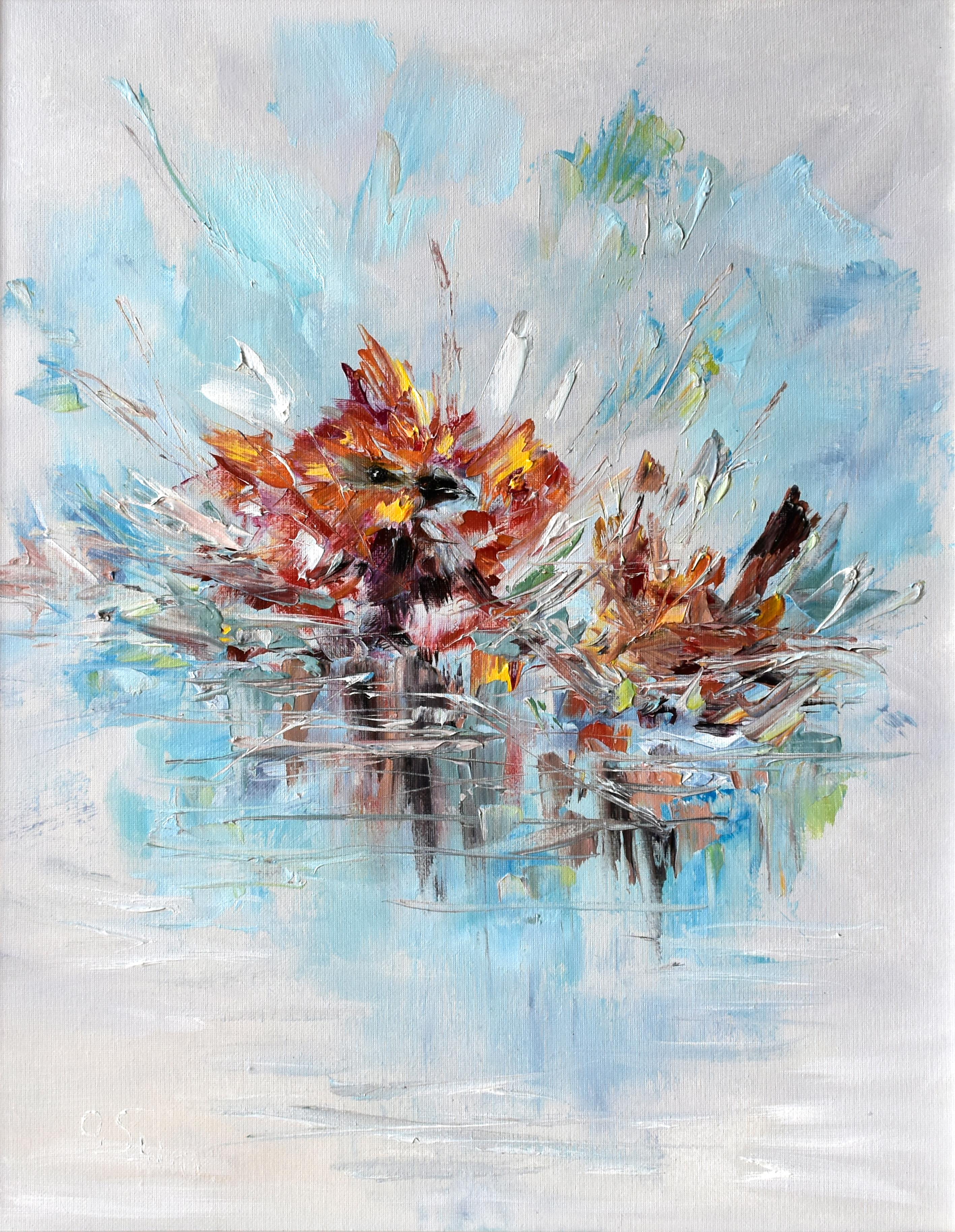Baño para pájaros. Óleo original - Painting de Oxana Shimanchuk