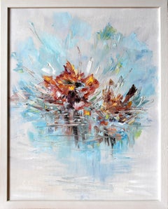 Bain d'oiseaux. Peinture à l'huile originale