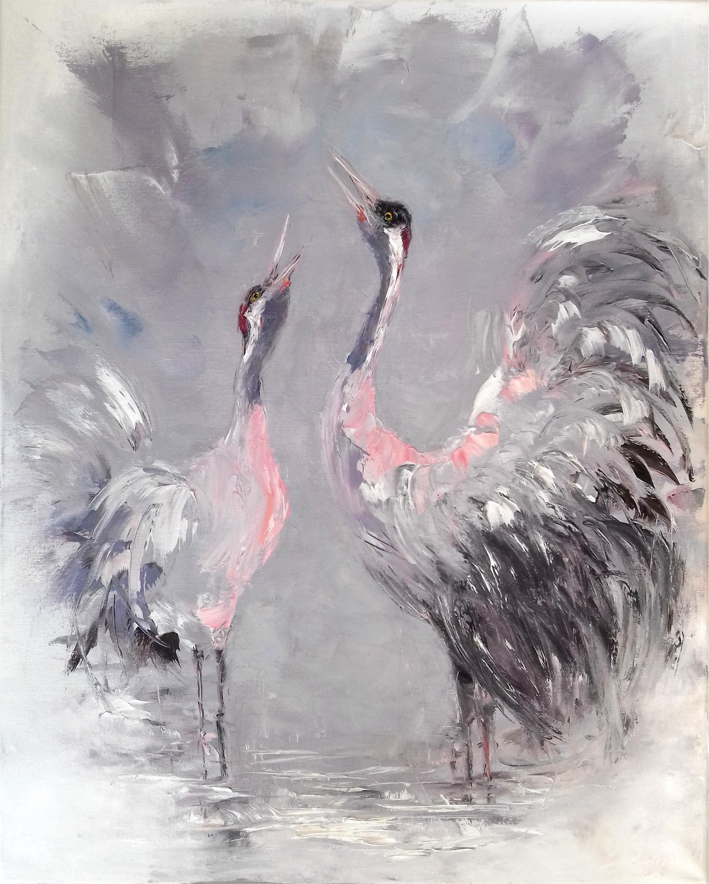 Grullas al amanecer Óleo original - Painting de Oxana Shimanchuk