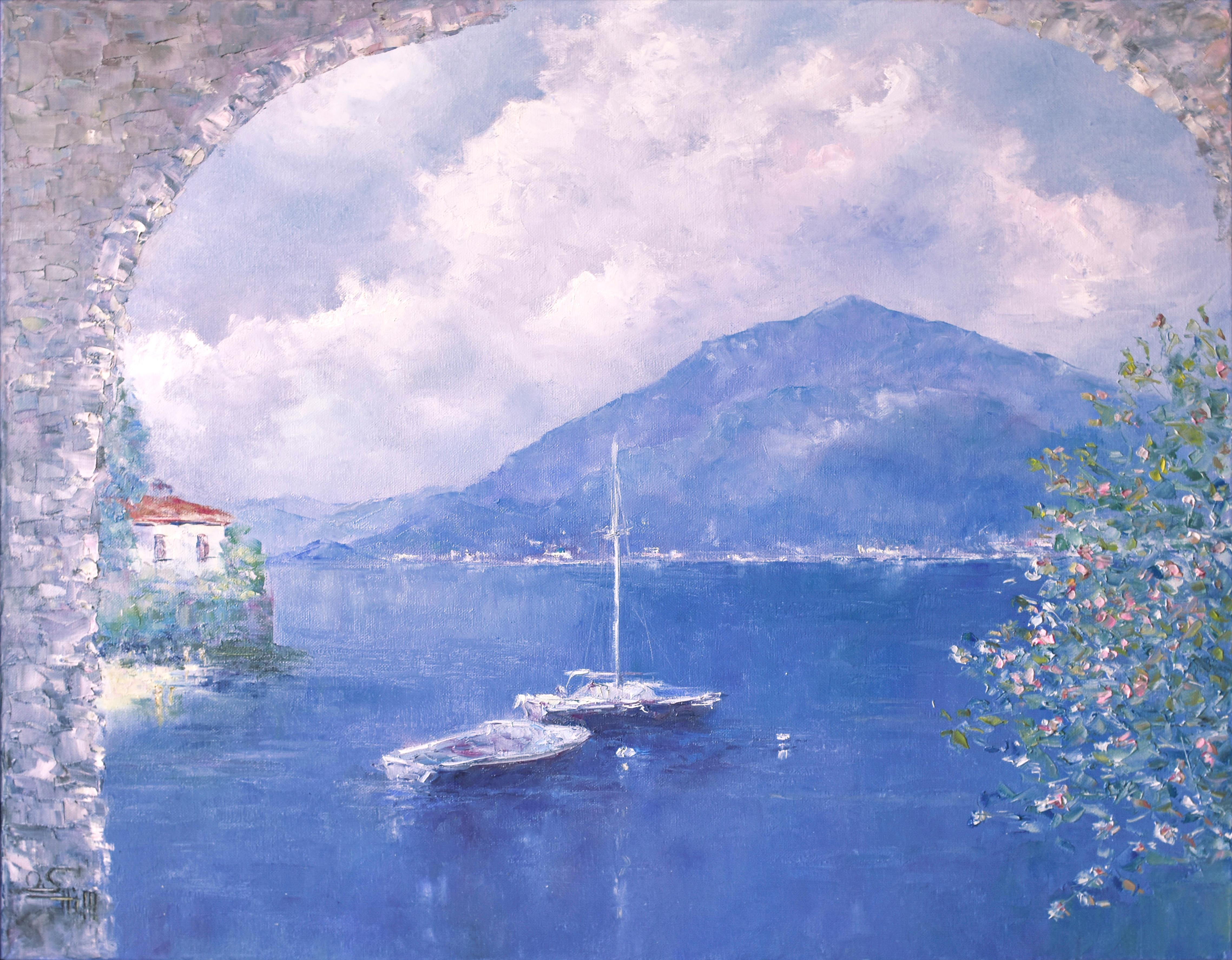 Sogni. Lago di Como. Pittura ad olio originale - Painting di Oxana Shimanchuk