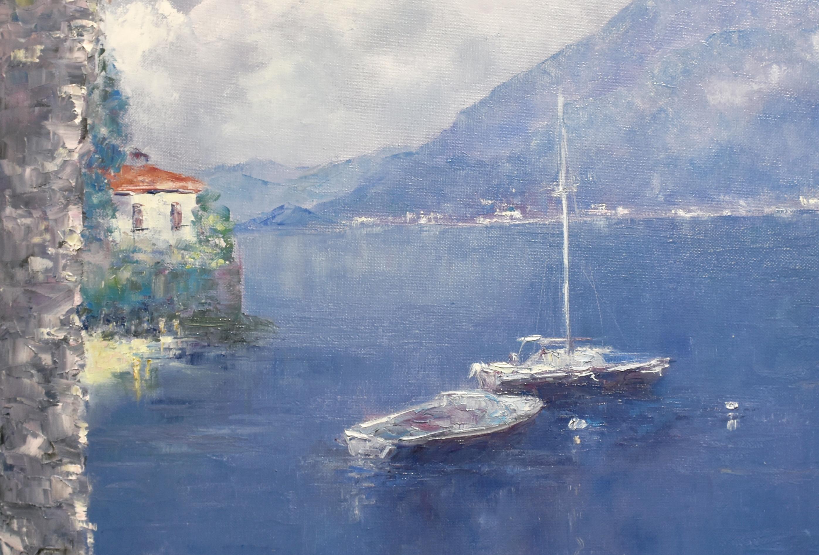 Sogni. Lago di Como. Pittura ad olio originale - Landscape Painting Viola di Oxana Shimanchuk