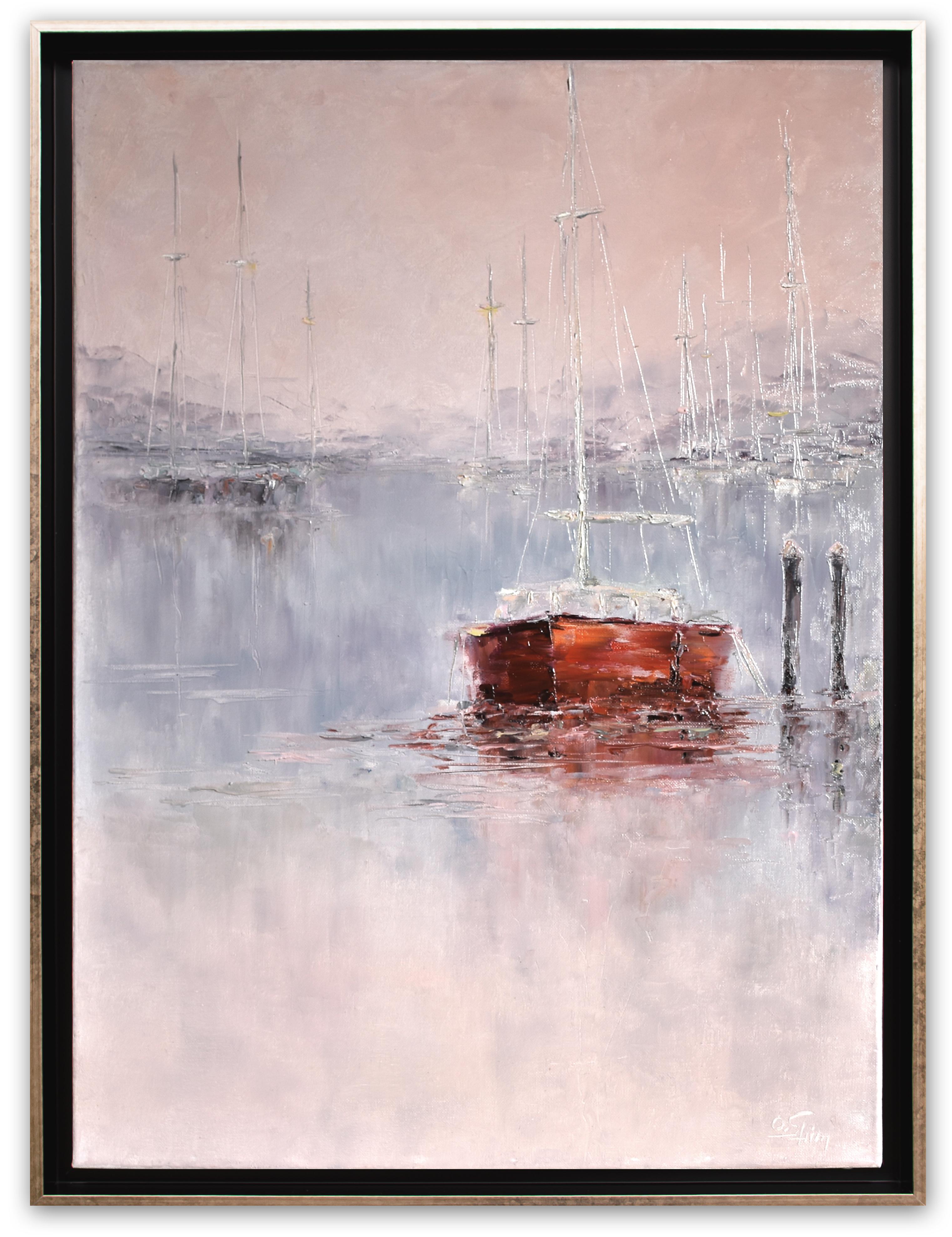 Amanecer brumoso - Landscape Painting Gris de Oxana Shimanchuk