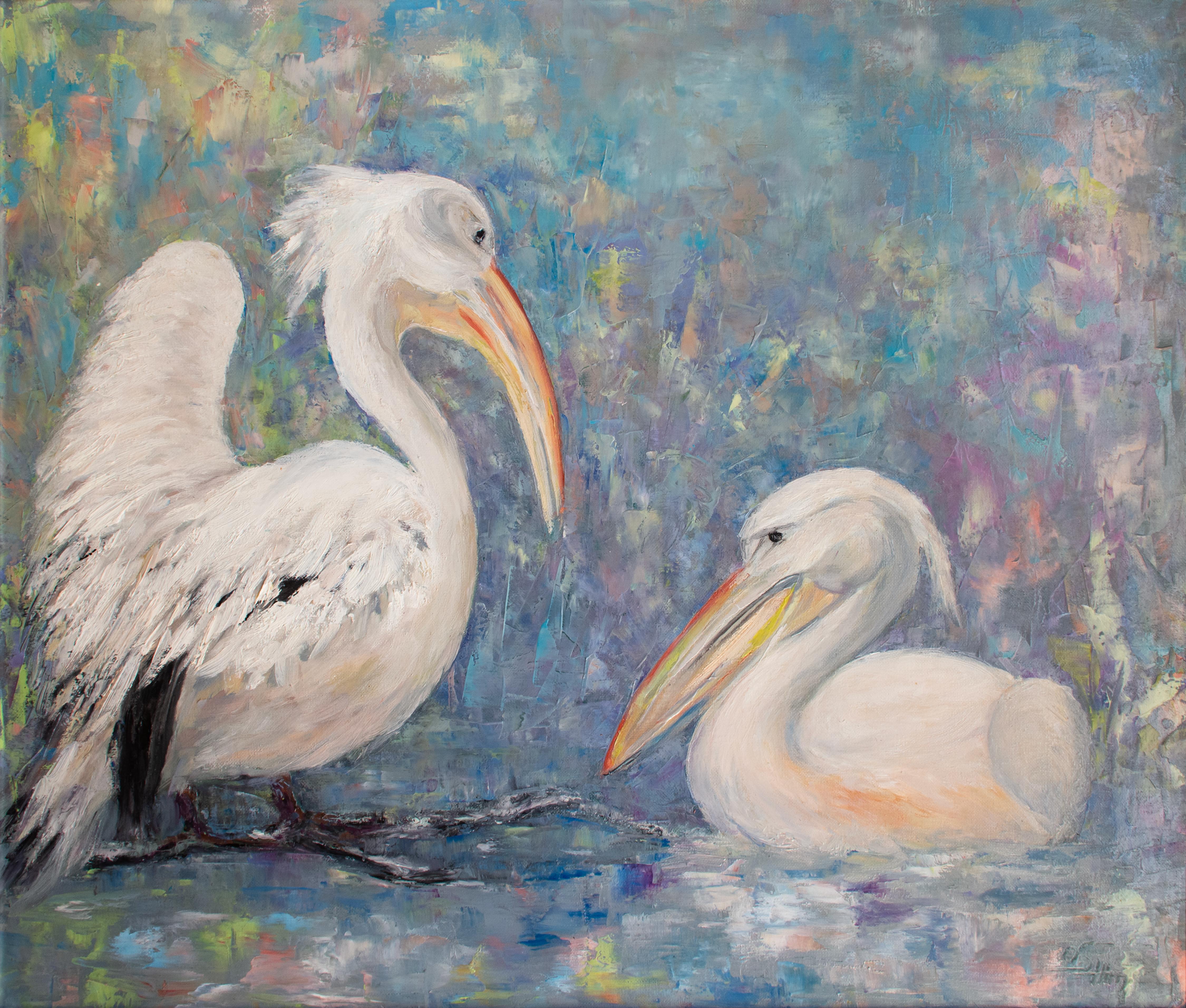 Pelikane. Original Ölgemälde – Painting von Oxana Shimanchuk