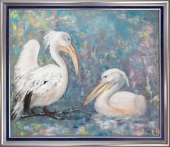 Pelicans. Original oil painting