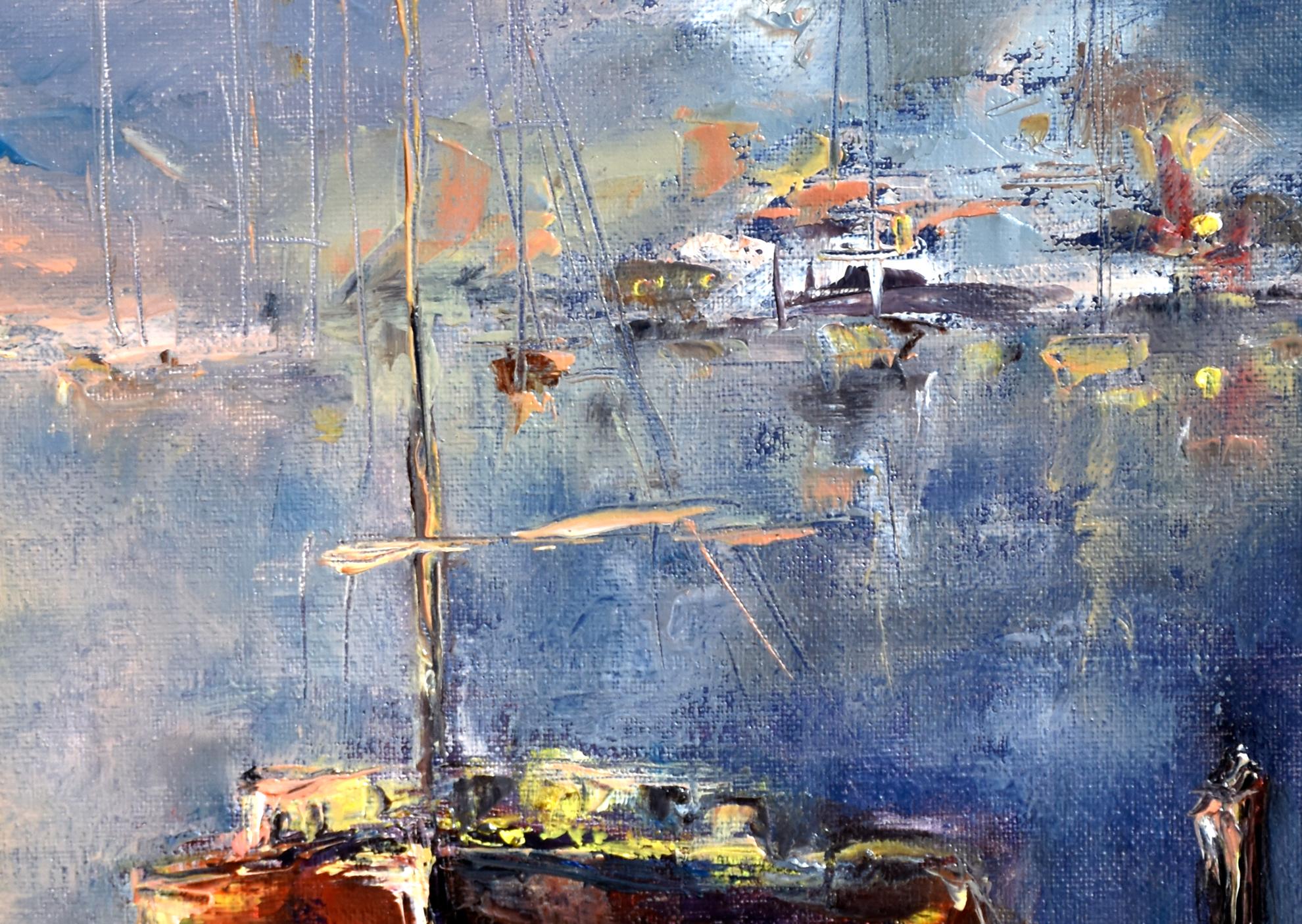 Sailboats at nightfall. Original oil painting - Painting by Oxana Shimanchuk