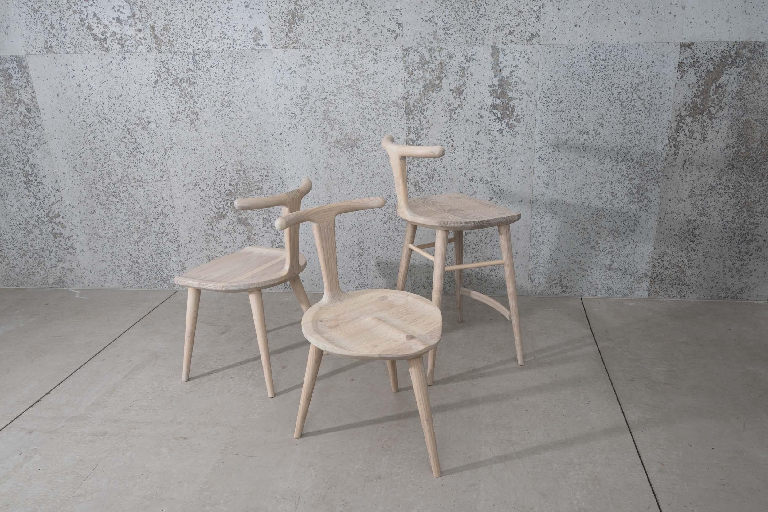 Chaise Oxbend à 3 pieds, assise de salle à manger en bois de frêne blanc par Fernweh Woodworking en vente 5