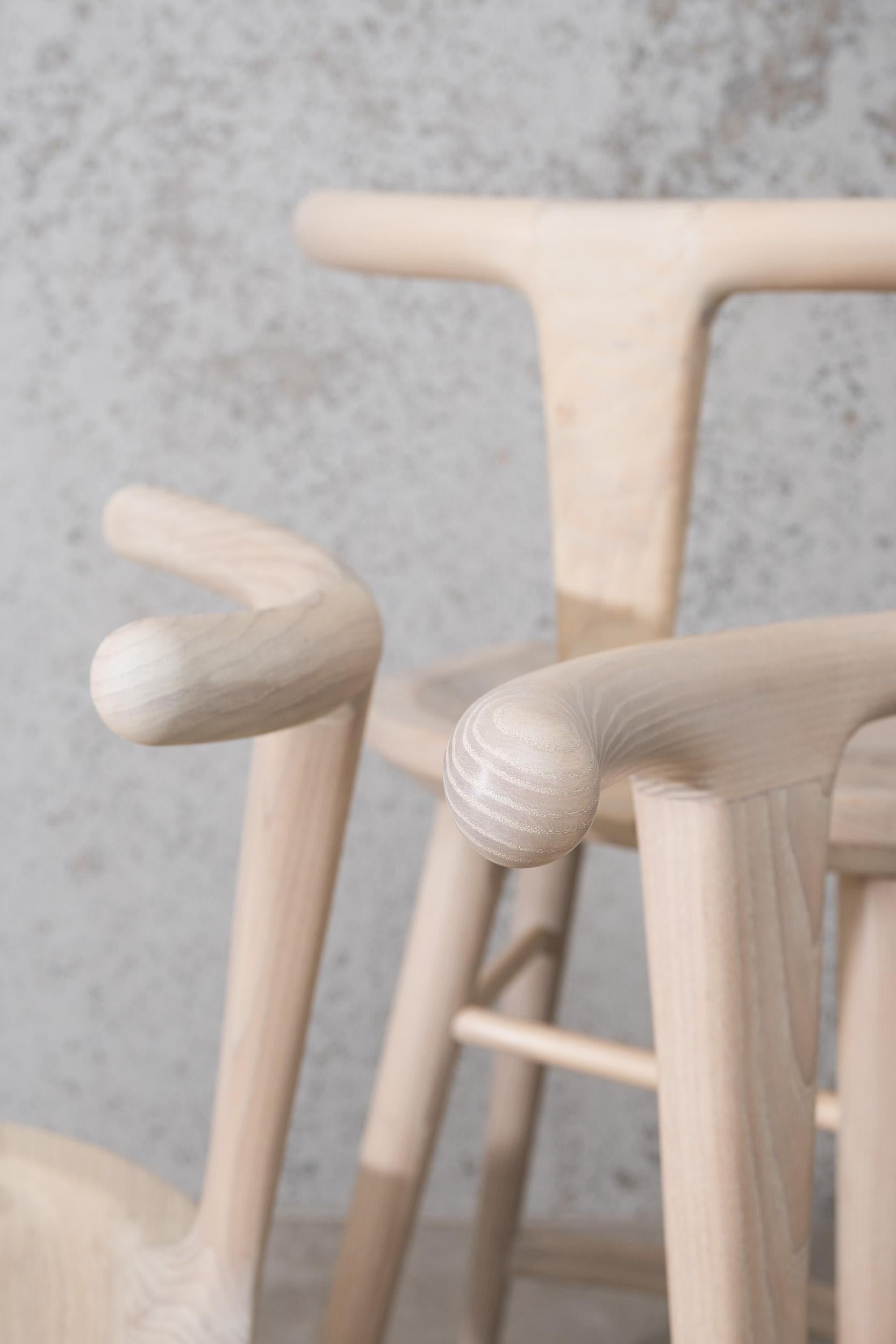 Chaise Oxbend à 3 pieds, assise de salle à manger en bois de frêne blanc par Fernweh Woodworking en vente 6