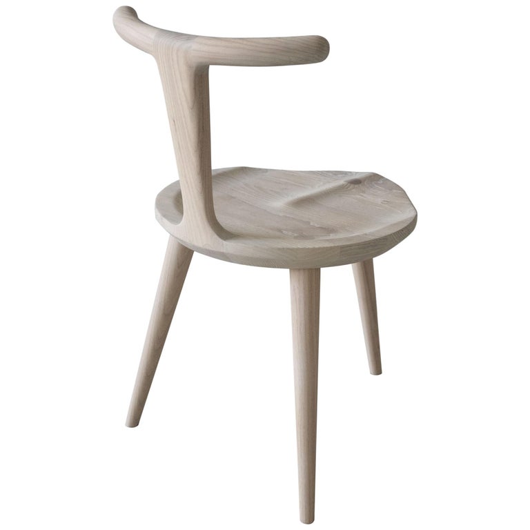 Oxbend Chair 3 Legs, Dining Seat in White Ash Wood by Fernweh