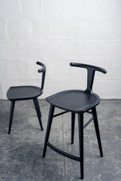 Oxbend Stool, Bar or Counter Seat in Black Charcoal Ashwood