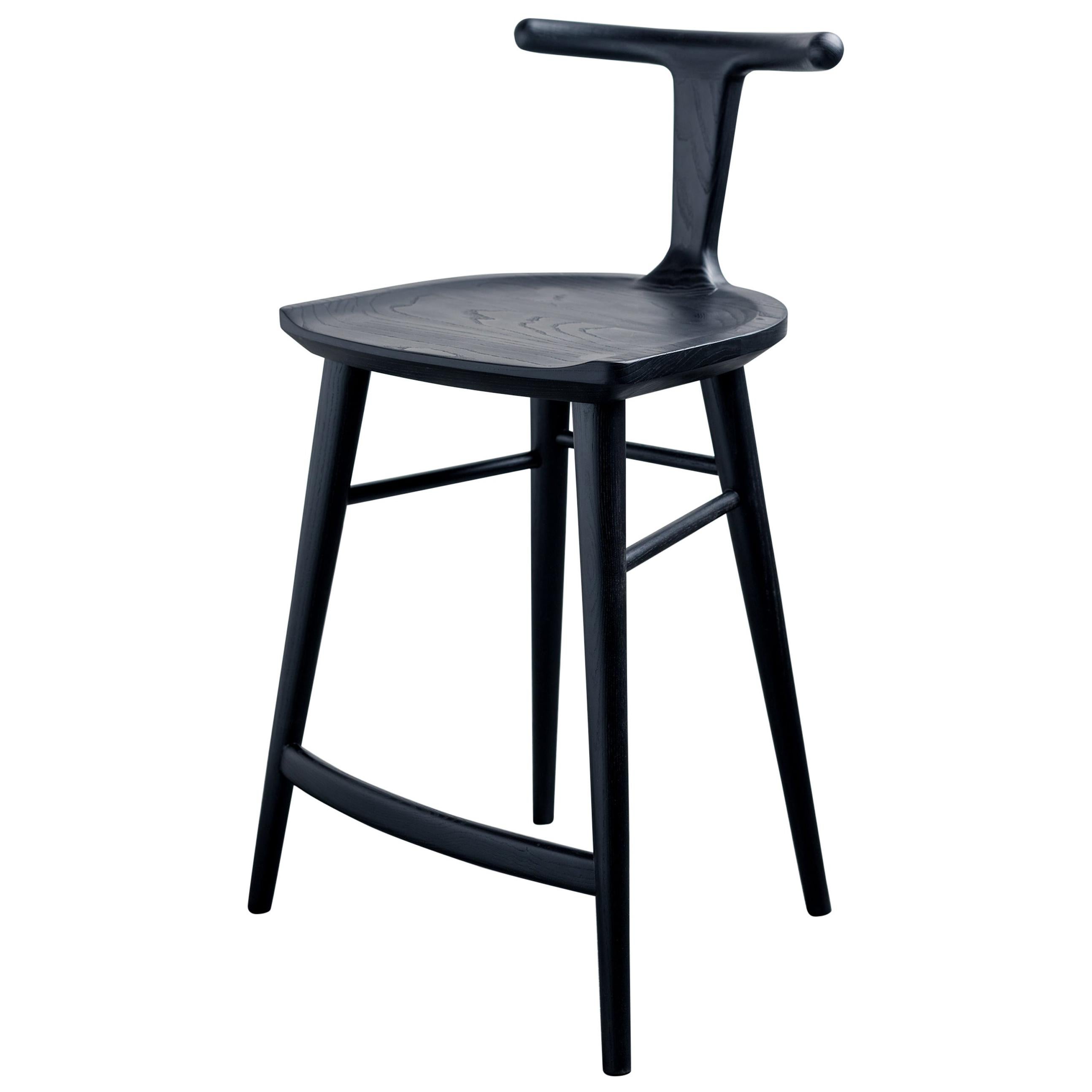 Oxbend Stool, Bar or Counter Seat in Black Charcoal Ashwood For Sale