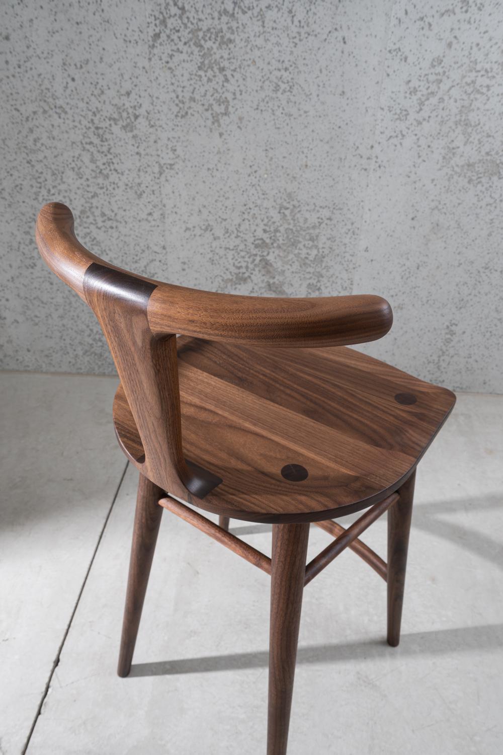 Hand-Crafted Oxbend Stool, Bar, or Counter Seat in Walnut For Sale