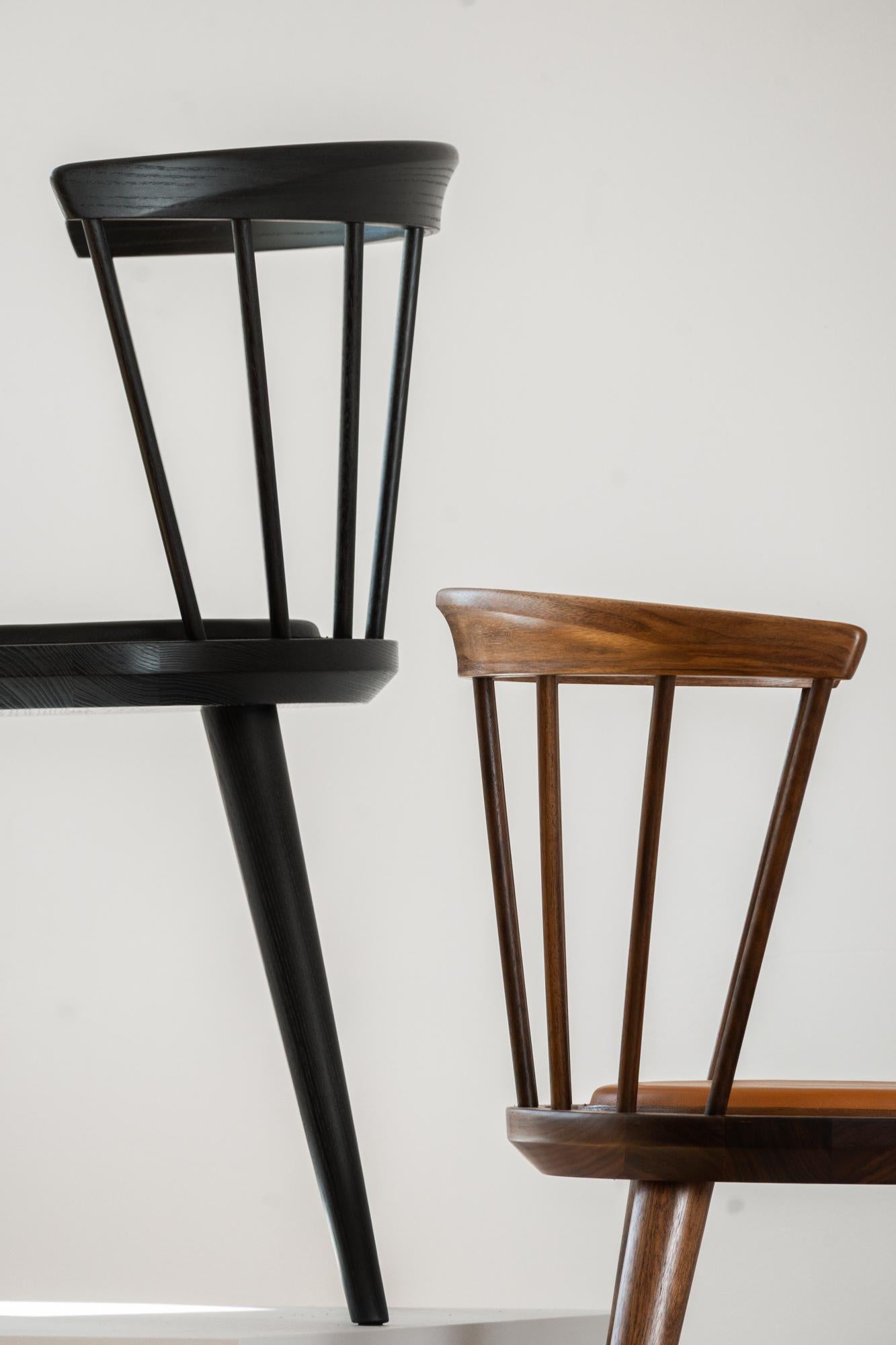 Scandinavian Modern Oxbend Windsor Chair in Charcoal by Fernweh Woodworking For Sale