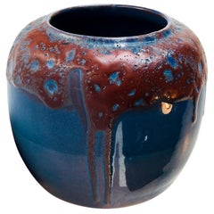 Oxblood and Blue Flambé Art Deco Glazed Pottery Vase, Scandinavia, 1936
