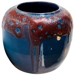 Oxblood and Blue Flambé Art Deco Glazed Pottery Vase, Scandinavia, 1936