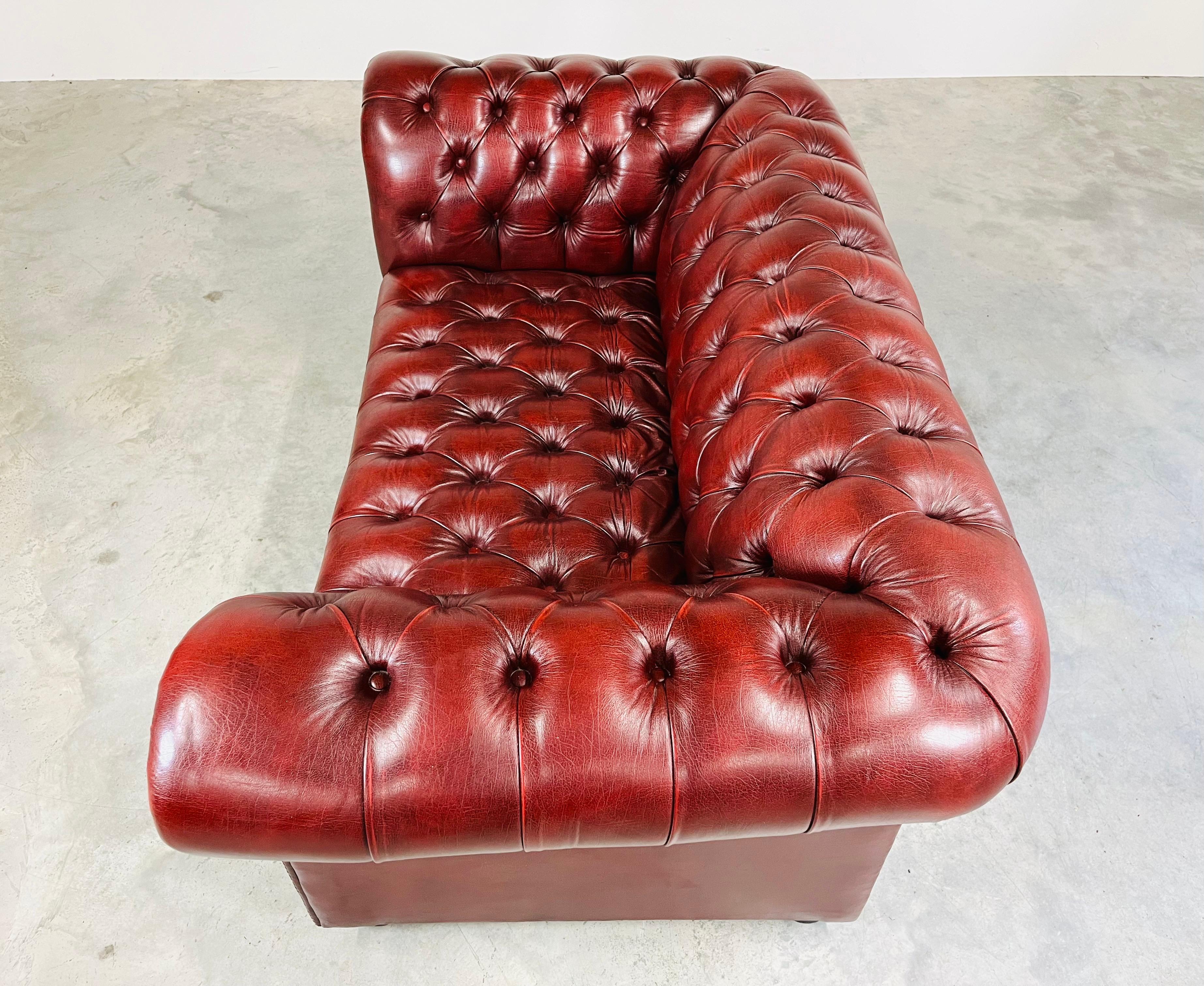 Oxblood Chesterfield Tufted Leather Love Seat Sofa -Great Britain Circa 1970 3