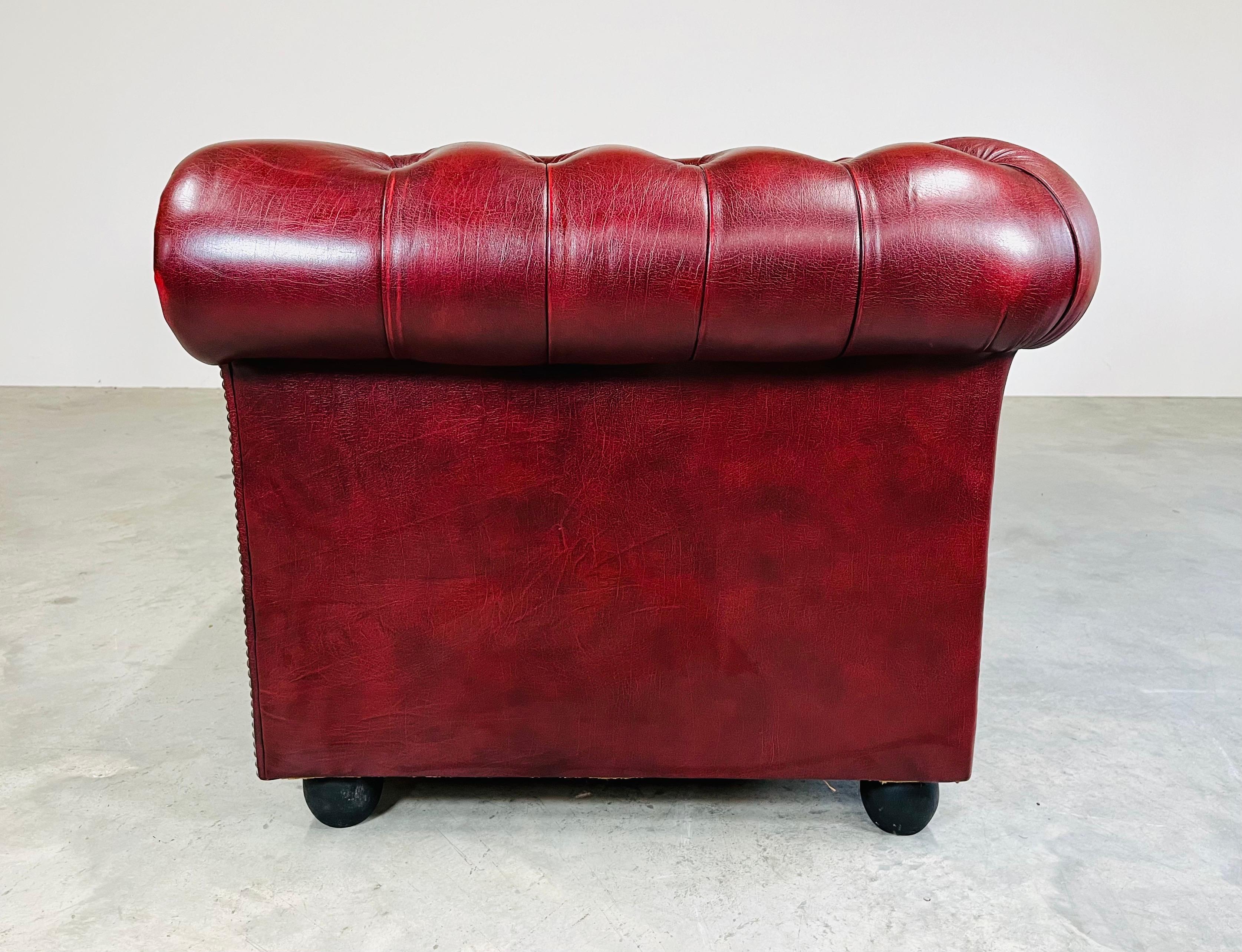 Oxblood Chesterfield Tufted Leather Love Seat Sofa -Great Britain Circa 1970 2