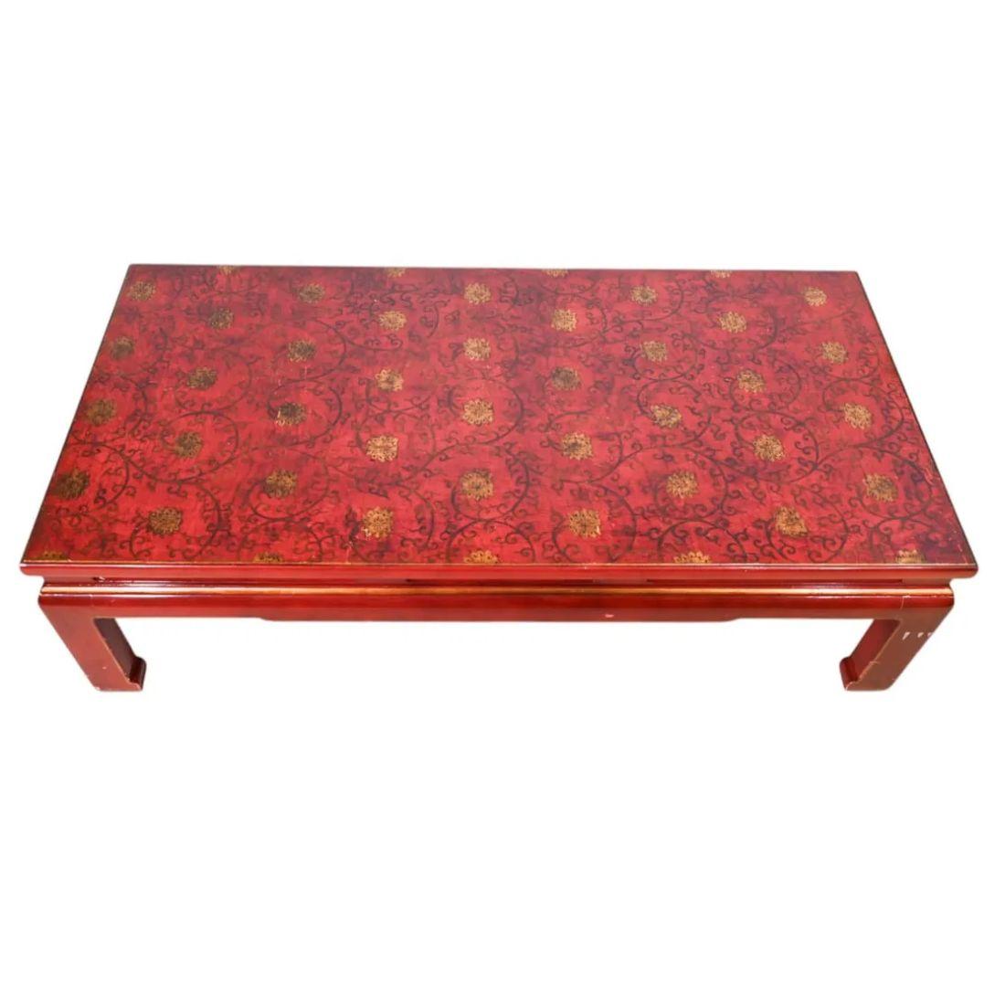 Oxblood Lacquered Chinoiserie Coffee Table In Good Condition For Sale In Locust Valley, NY