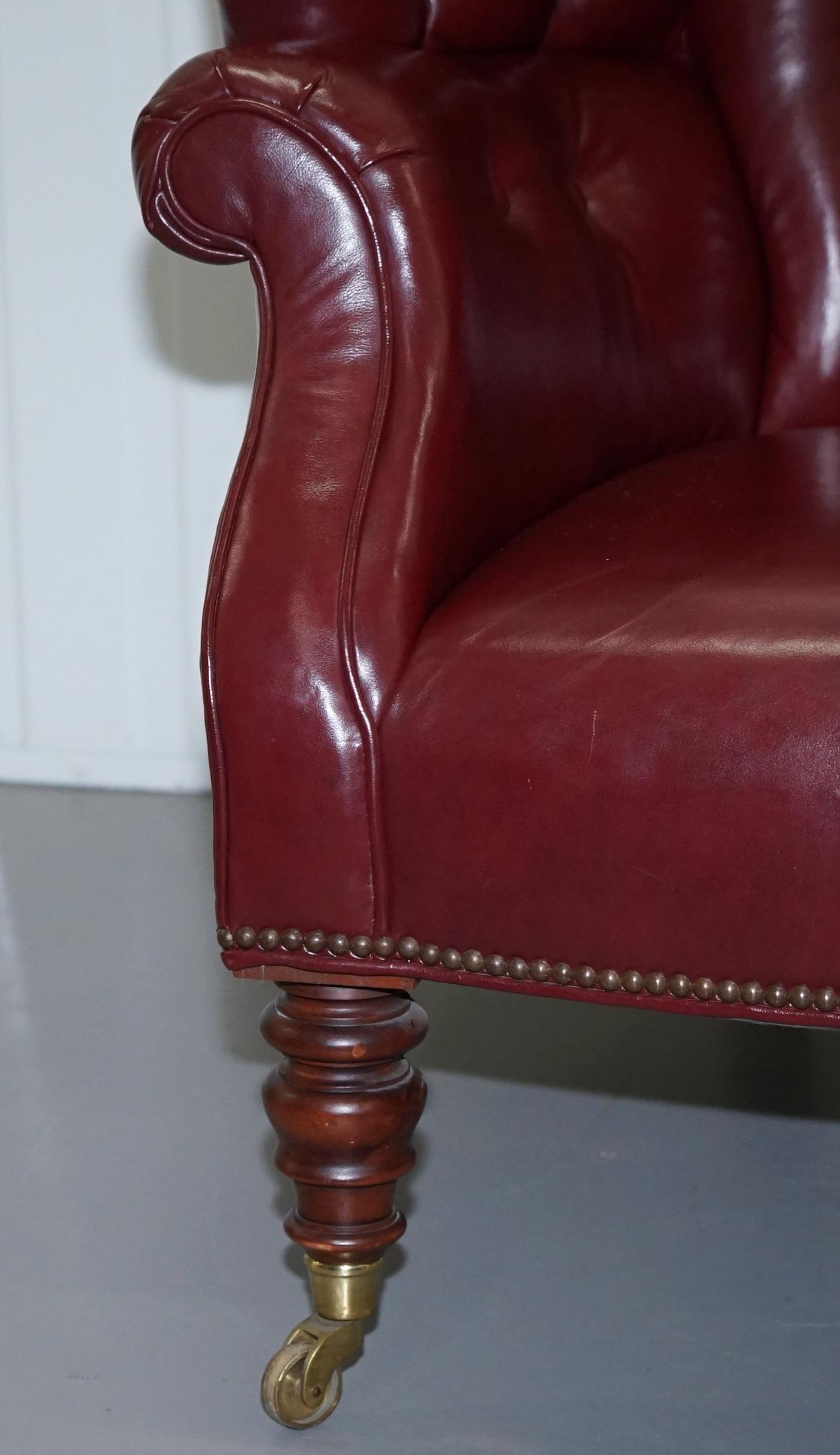 20th Century Oxblood Leather Baker Furniture Chesterfield Porters Barrel Armchair For Sale