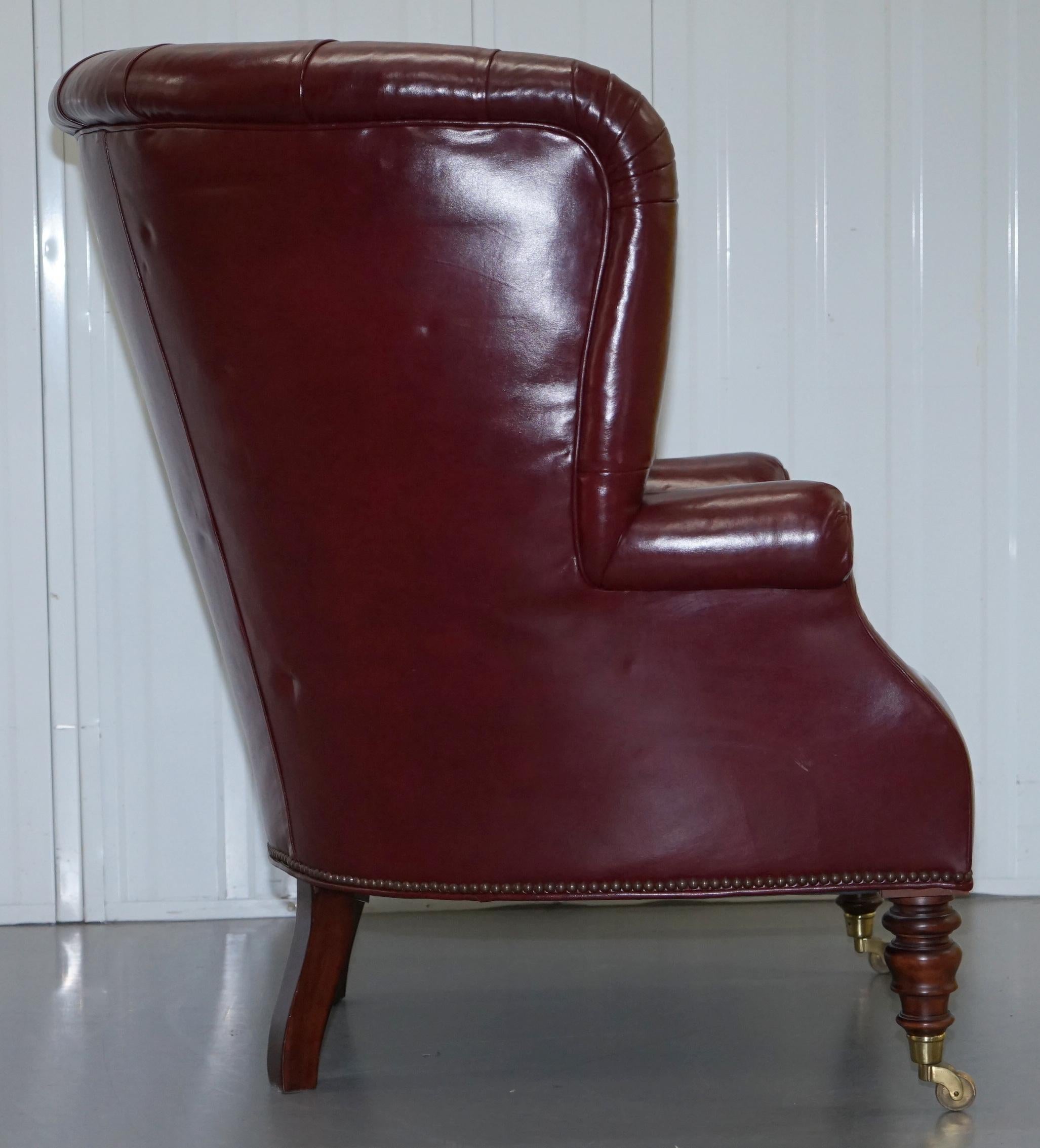 Oxblood Leather Baker Furniture Chesterfield Porters Barrel Armchair For Sale 4