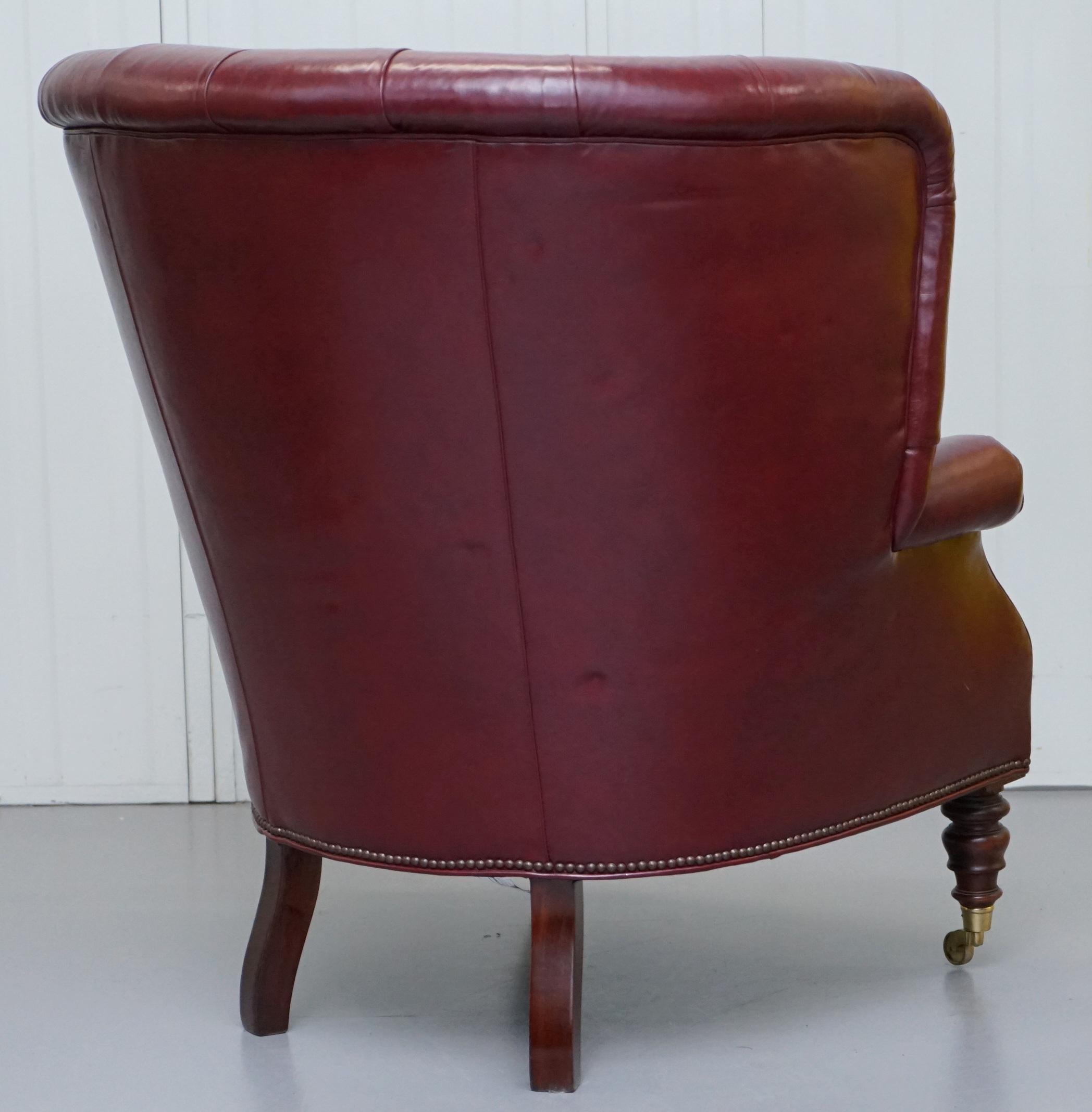 Oxblood Leather Baker Furniture Chesterfield Porters Barrel Armchair For Sale 5
