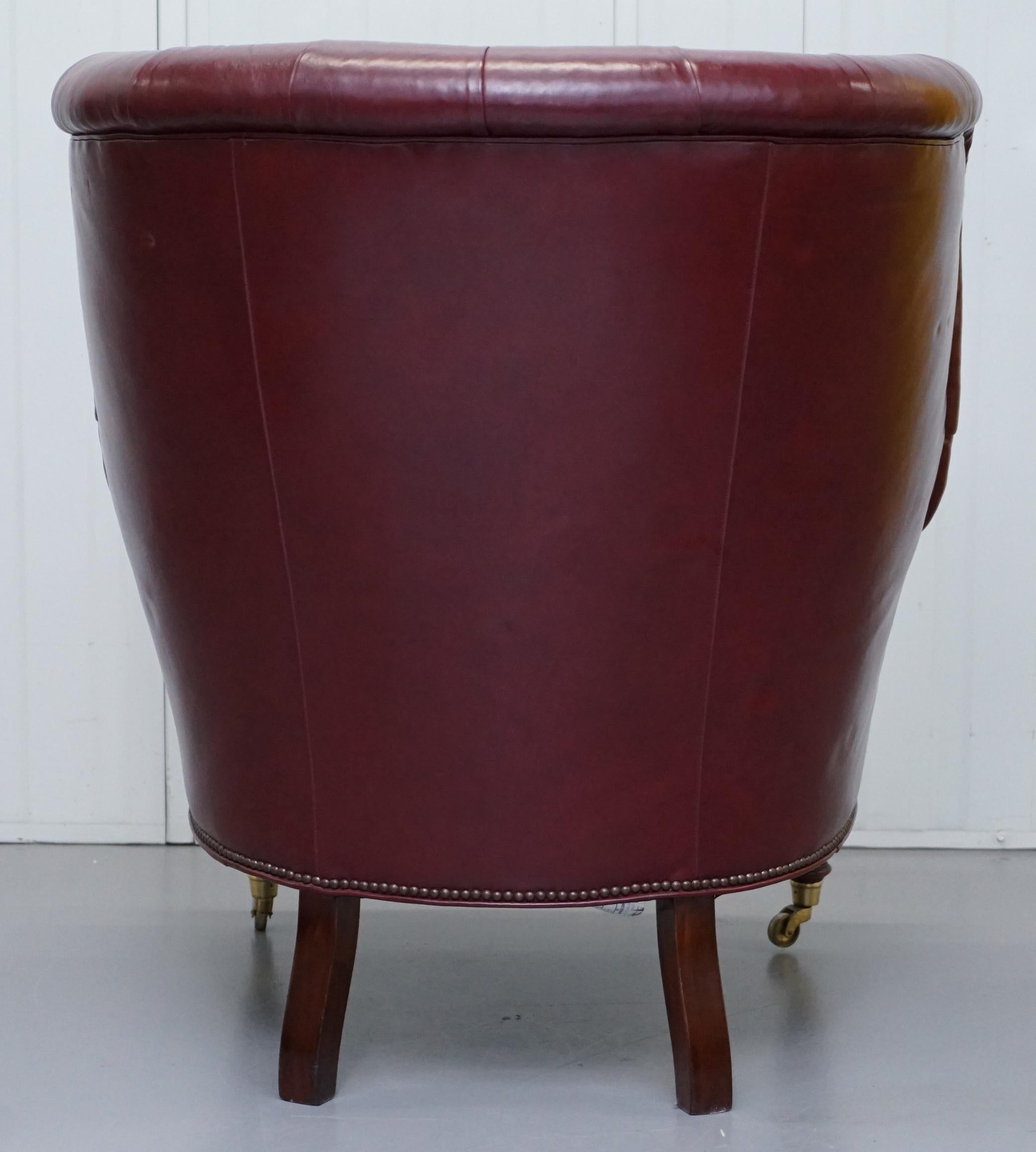 Oxblood Leather Baker Furniture Chesterfield Porters Barrel Armchair For Sale 7