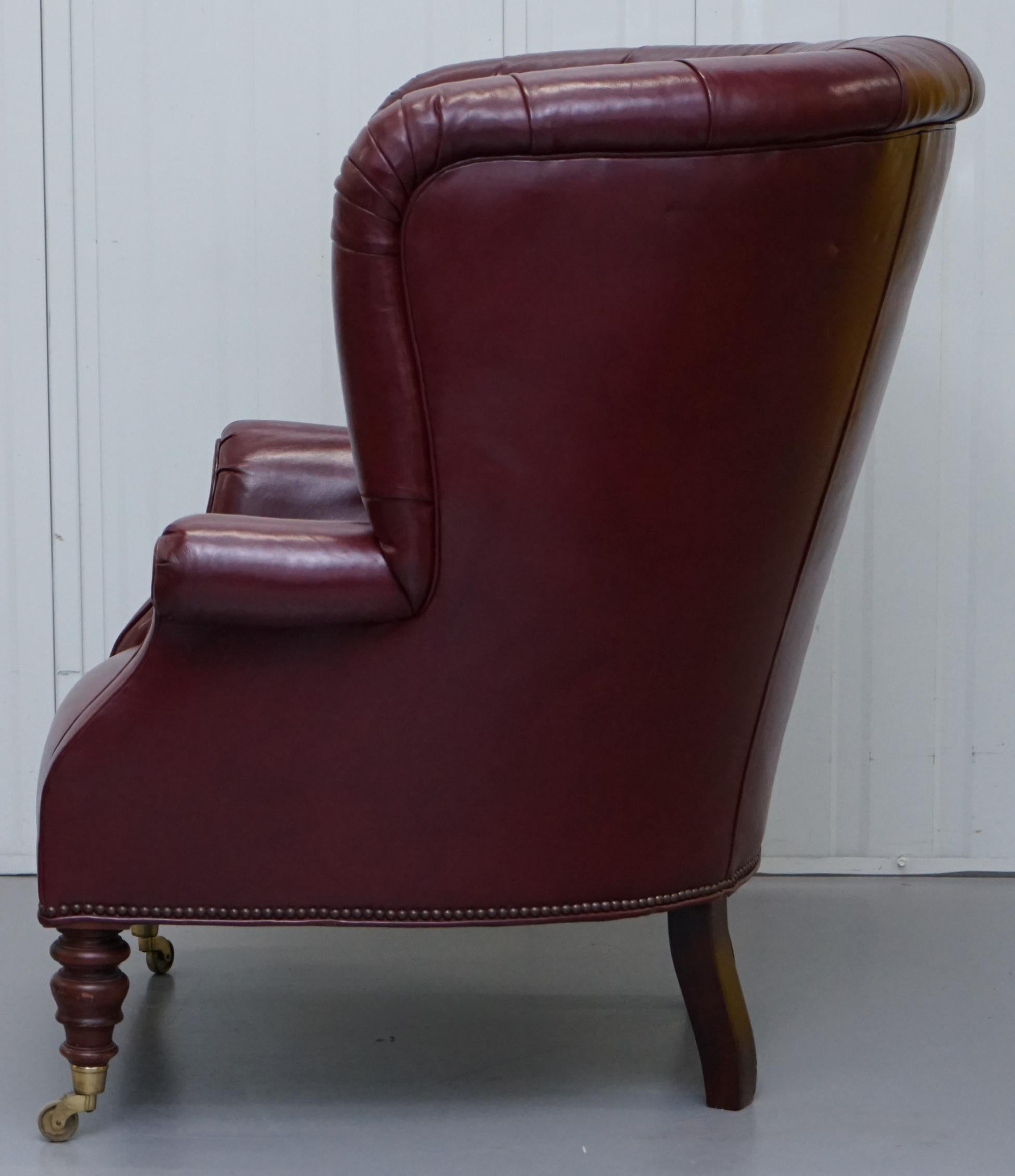 Oxblood Leather Baker Furniture Chesterfield Porters Barrel Armchair For Sale 8