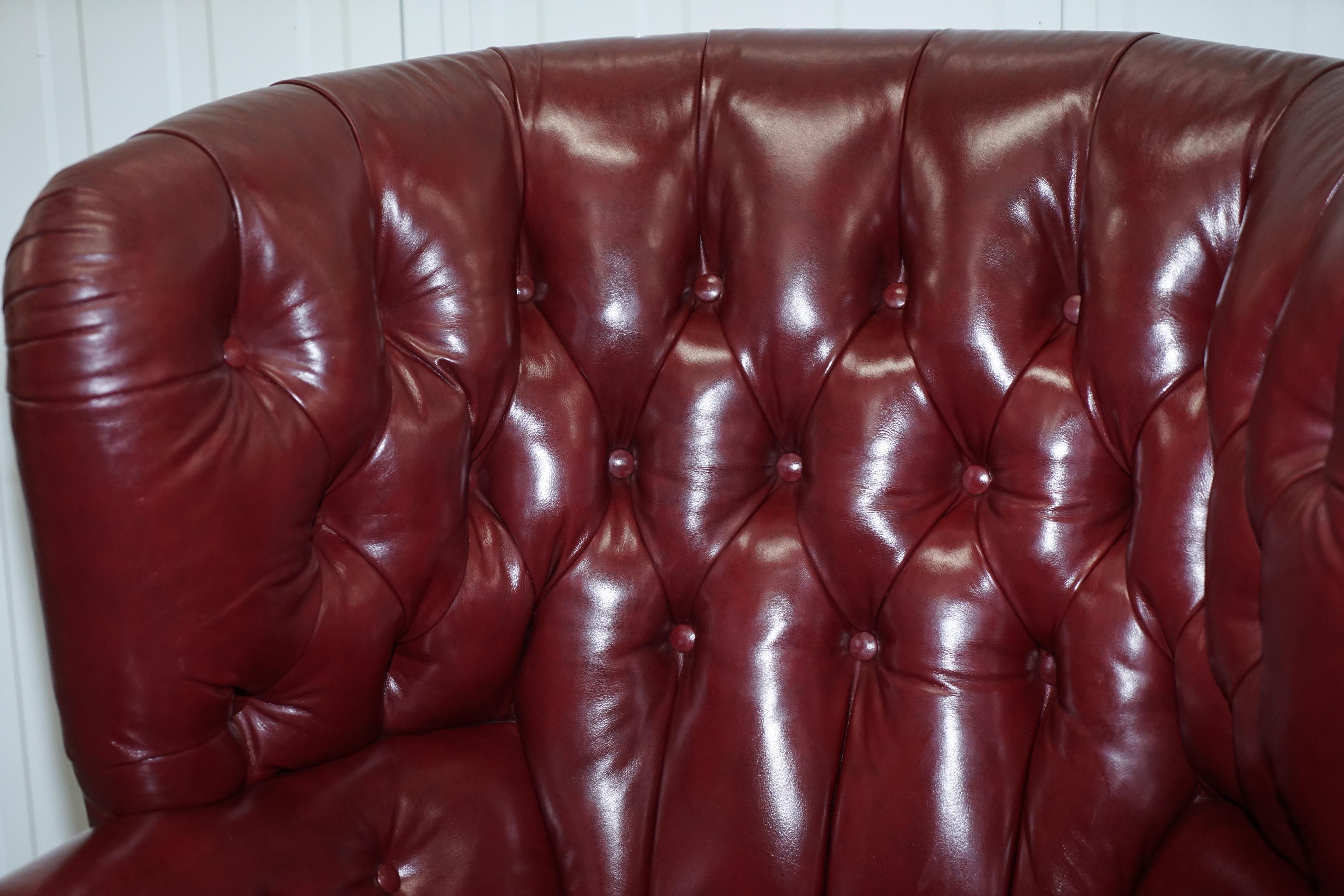 Modern Oxblood Leather Baker Furniture Chesterfield Porters Barrel Armchair For Sale