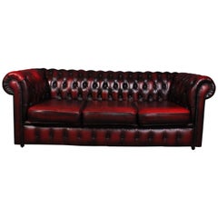 Oxblood Leather Chesterfield 3-Seat Sofa