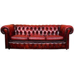 Vintage Oxblood Leather Chesterfield Sofa 3-Seat Club Settee