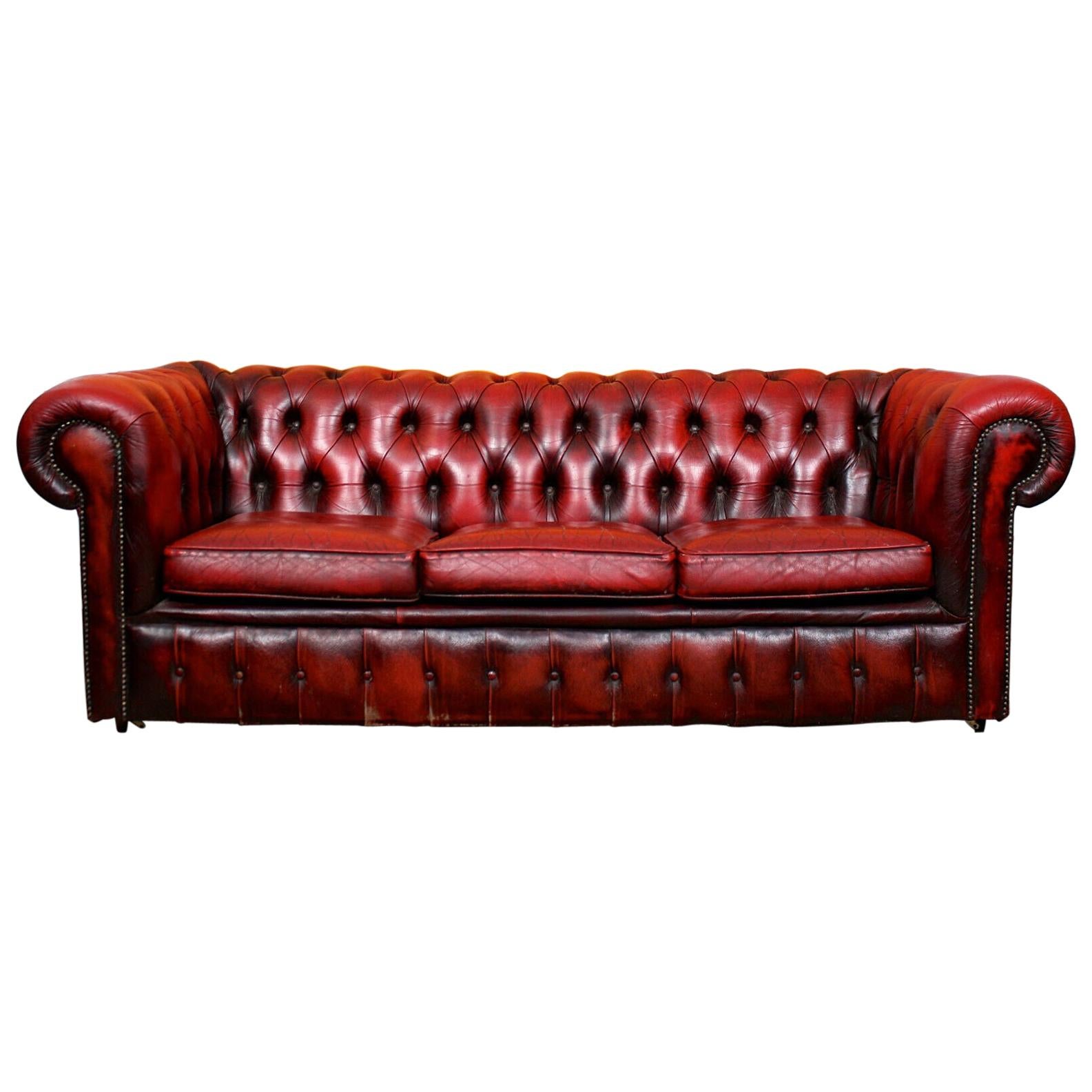 Oxblood Leather Chesterfield Sofa 3-Seat Club Settee