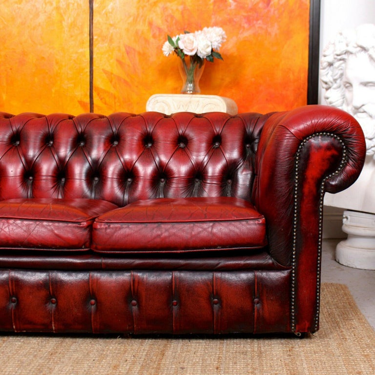 Oxblood Leather Chesterfield Sofa 3-Seat Club Settee at 1stDibs | oxblood  chesterfield sofa, 2 seater oxblood chesterfield sofa, oxblood leather couch