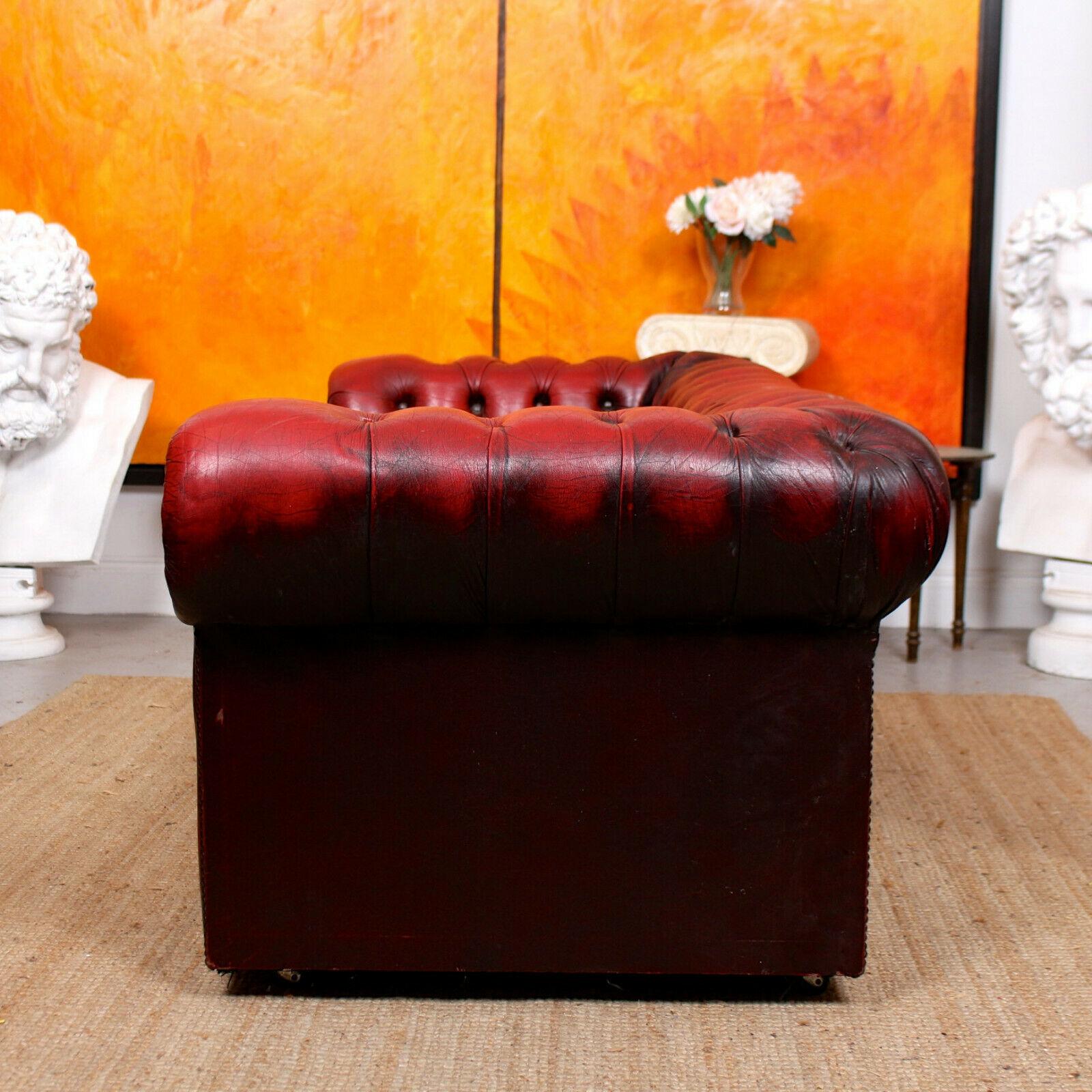 20th Century Oxblood Leather Chesterfield Sofa 3-Seat Club Settee