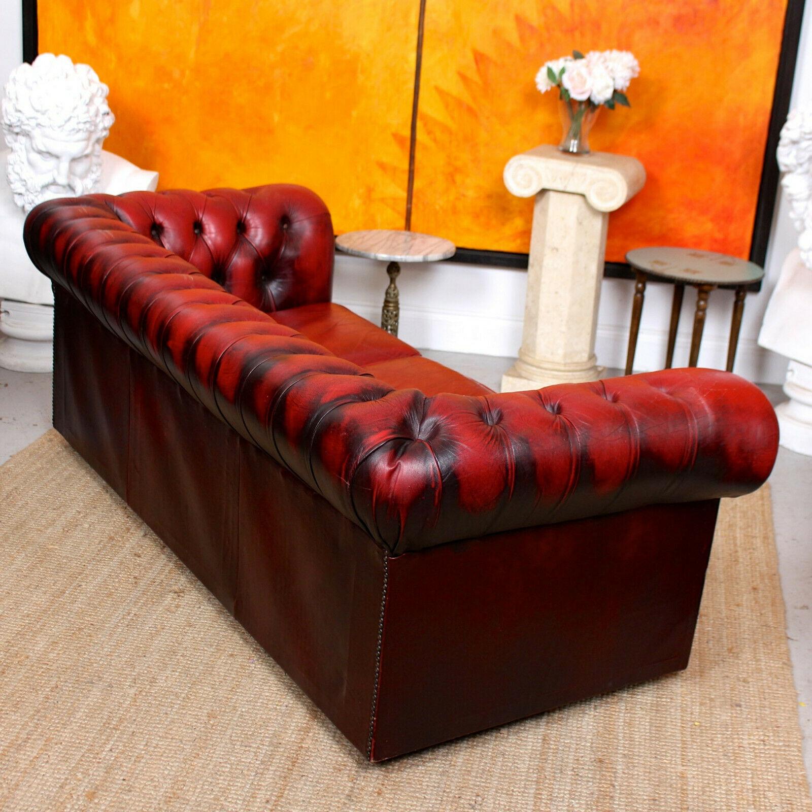 Oxblood Leather Chesterfield Sofa 3-Seat Club Settee 1
